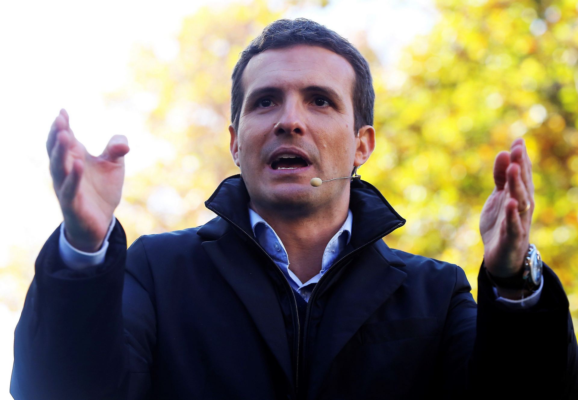 El presidente del Partido Popular, Pablo Casado, durante el último mitin del grupo celebrado en Granada.