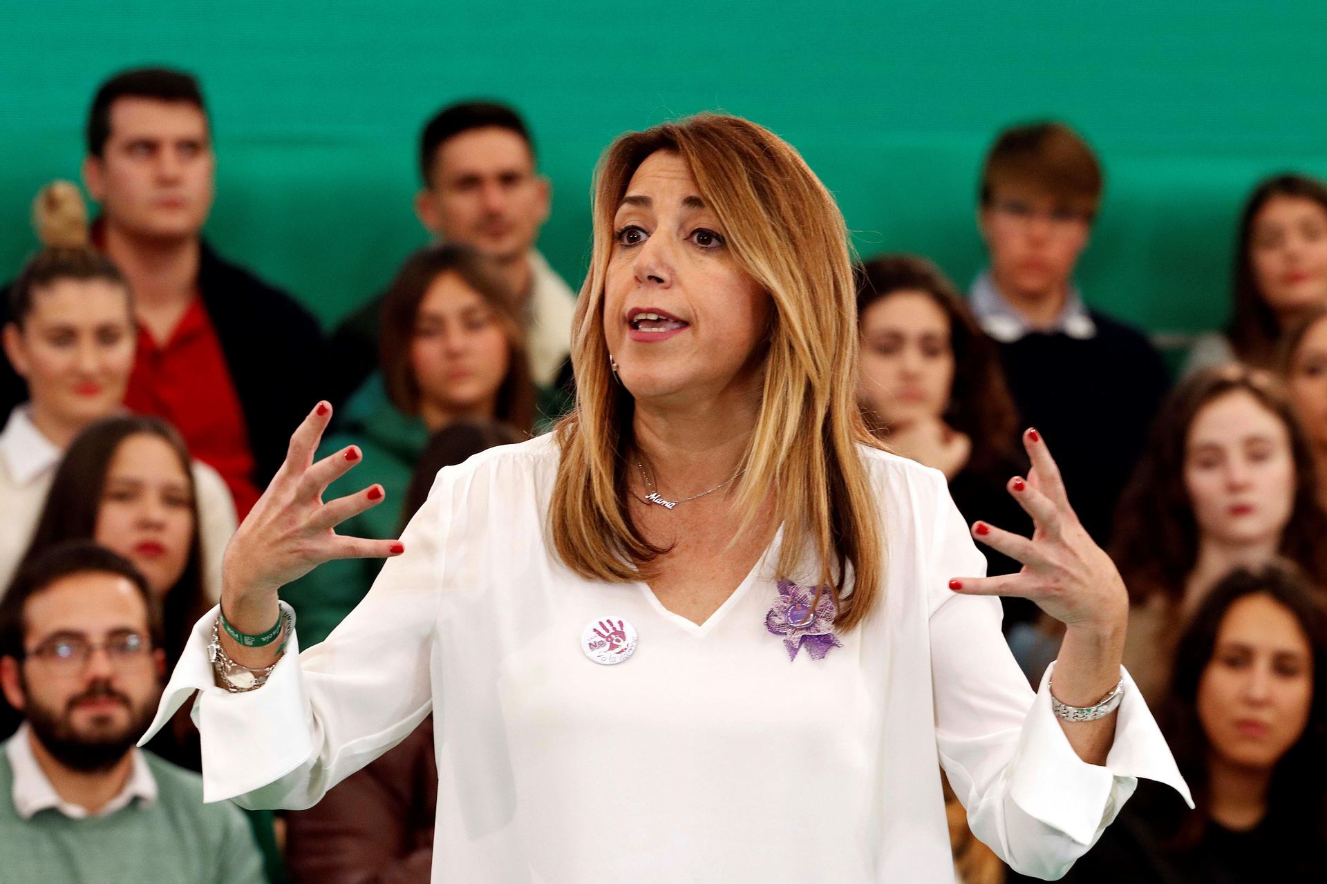 La presidenta del Gobierno de Andalucía y candidata a la reelección, Susana Díaz, durante el acto en Almería. / efe