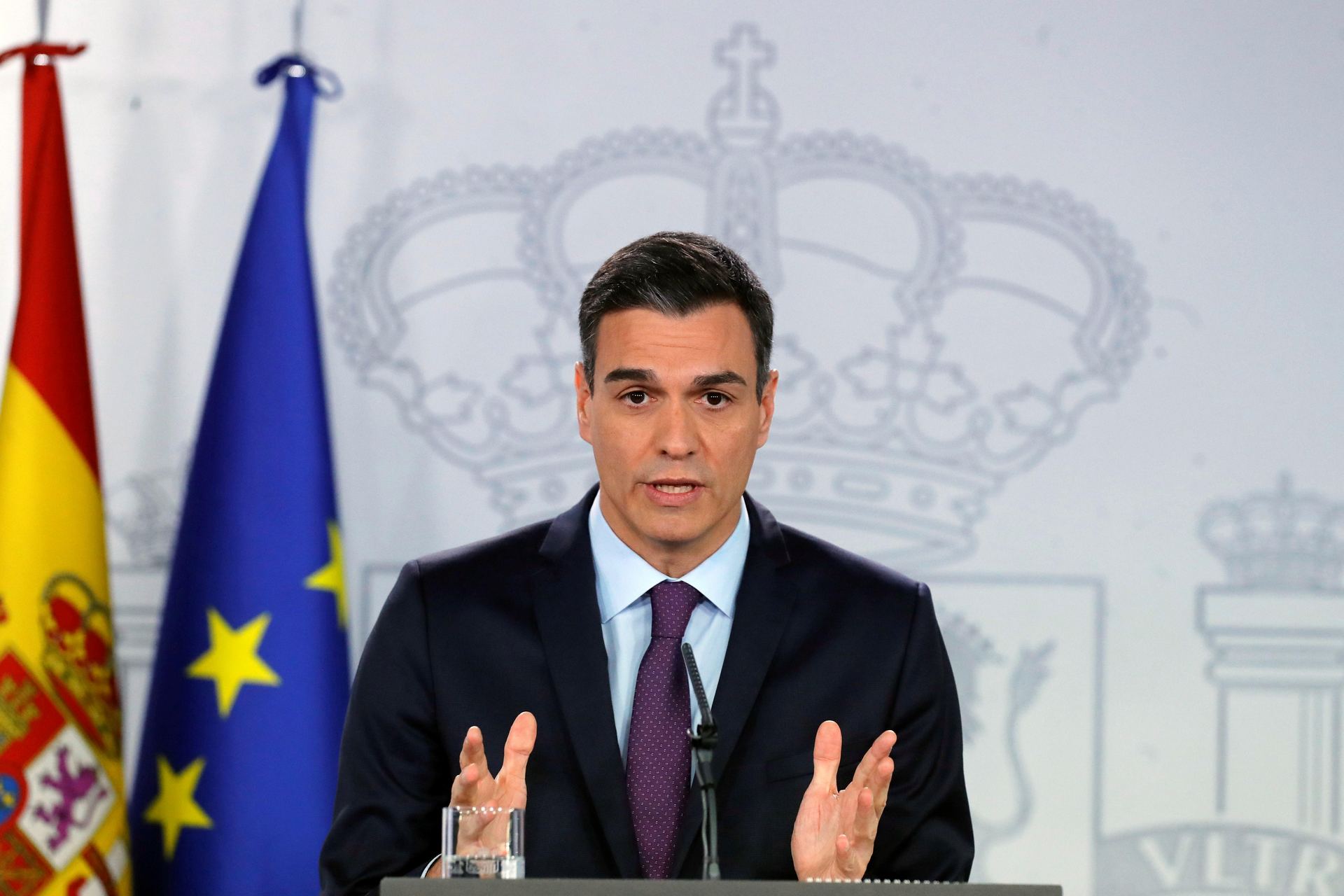 El presidente del Gobierno, Pedro Sánchez, durante su comparecencia ante los medios en Moncloa.