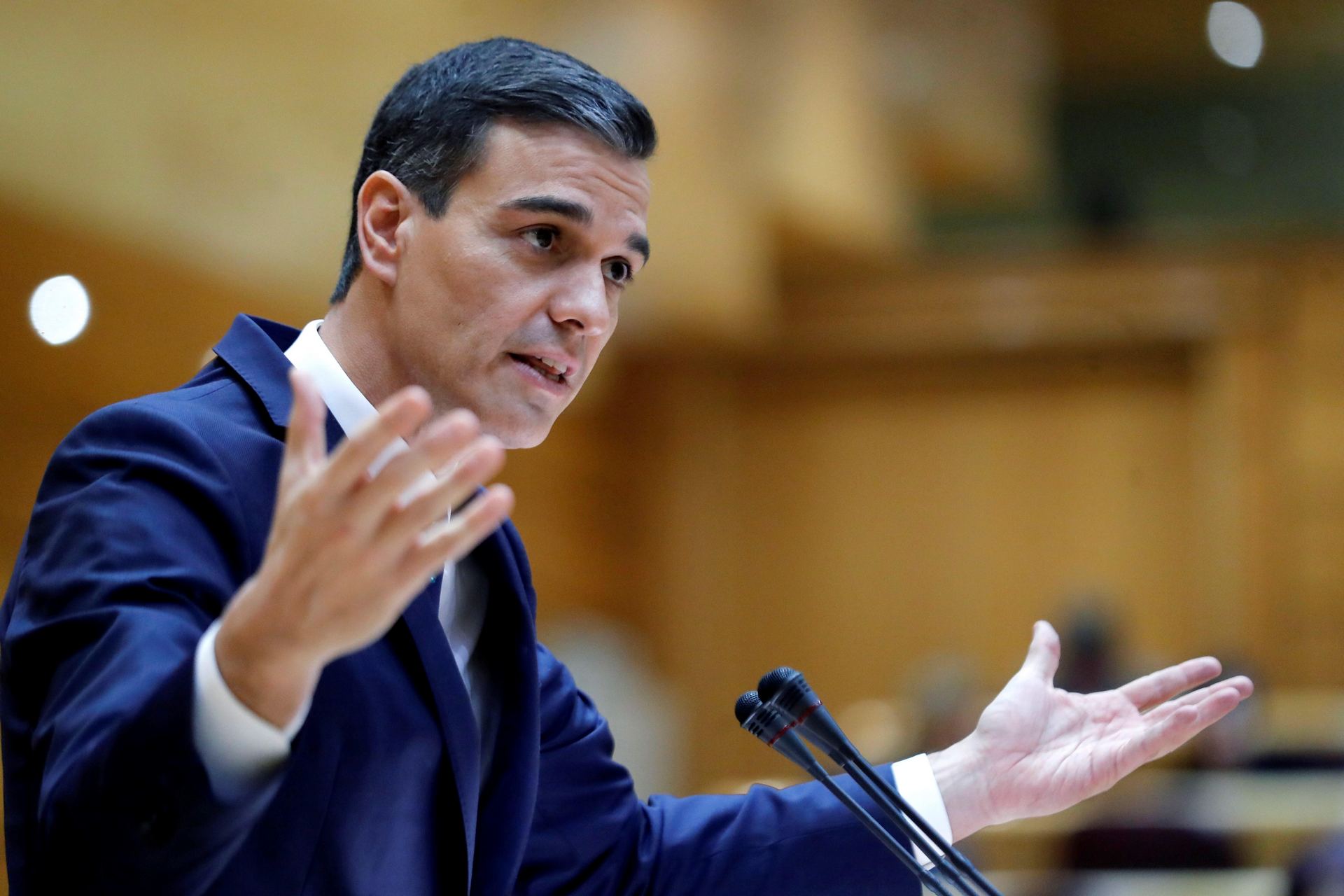 El presidente del Gobierno, Pedro Sánchez, durante su intervención en la sesión de control al Gobierno en el Senado.