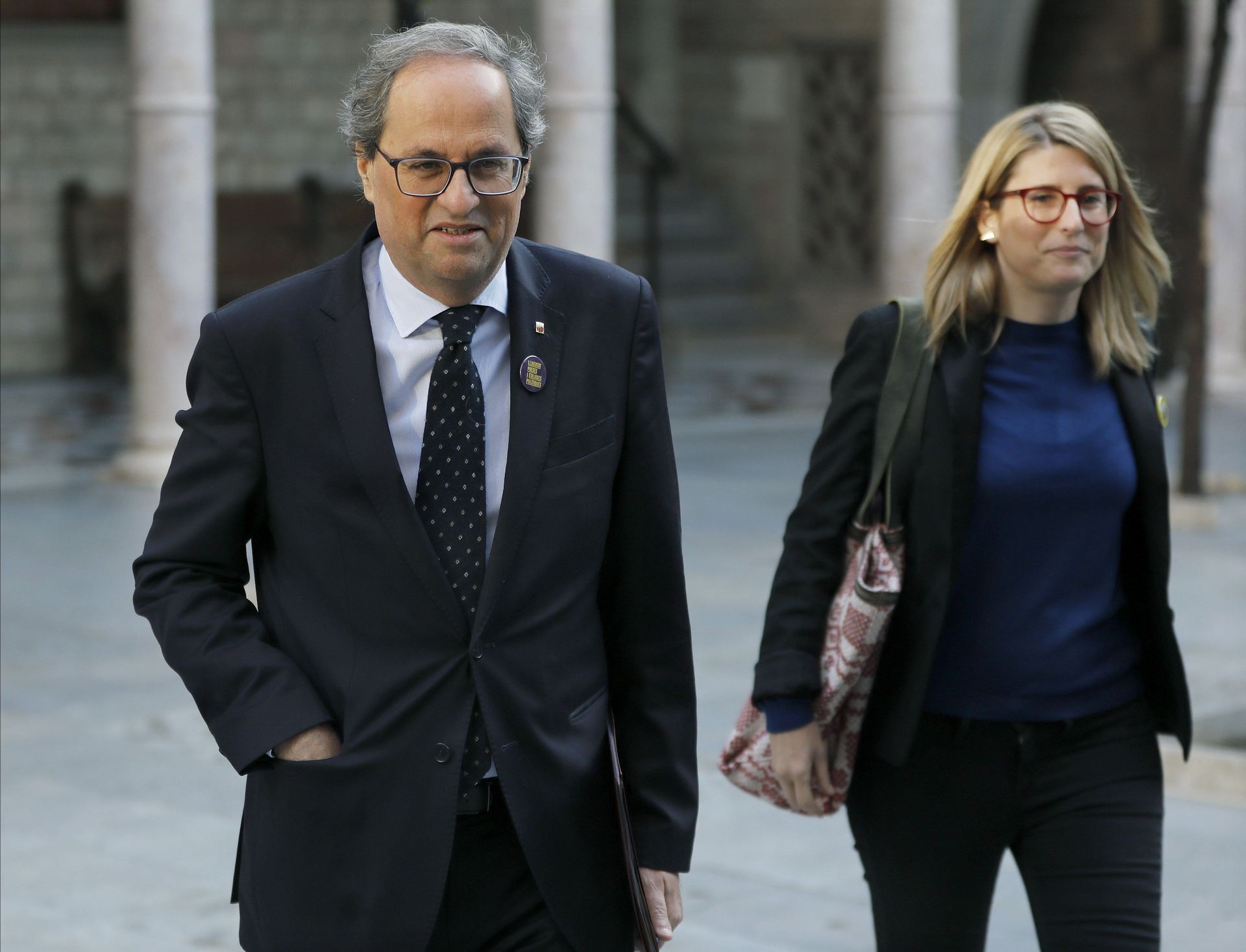 El presidente del Ejecutivo catalán, Quim Torra, junto a su portavoz, Elsa Artadi.