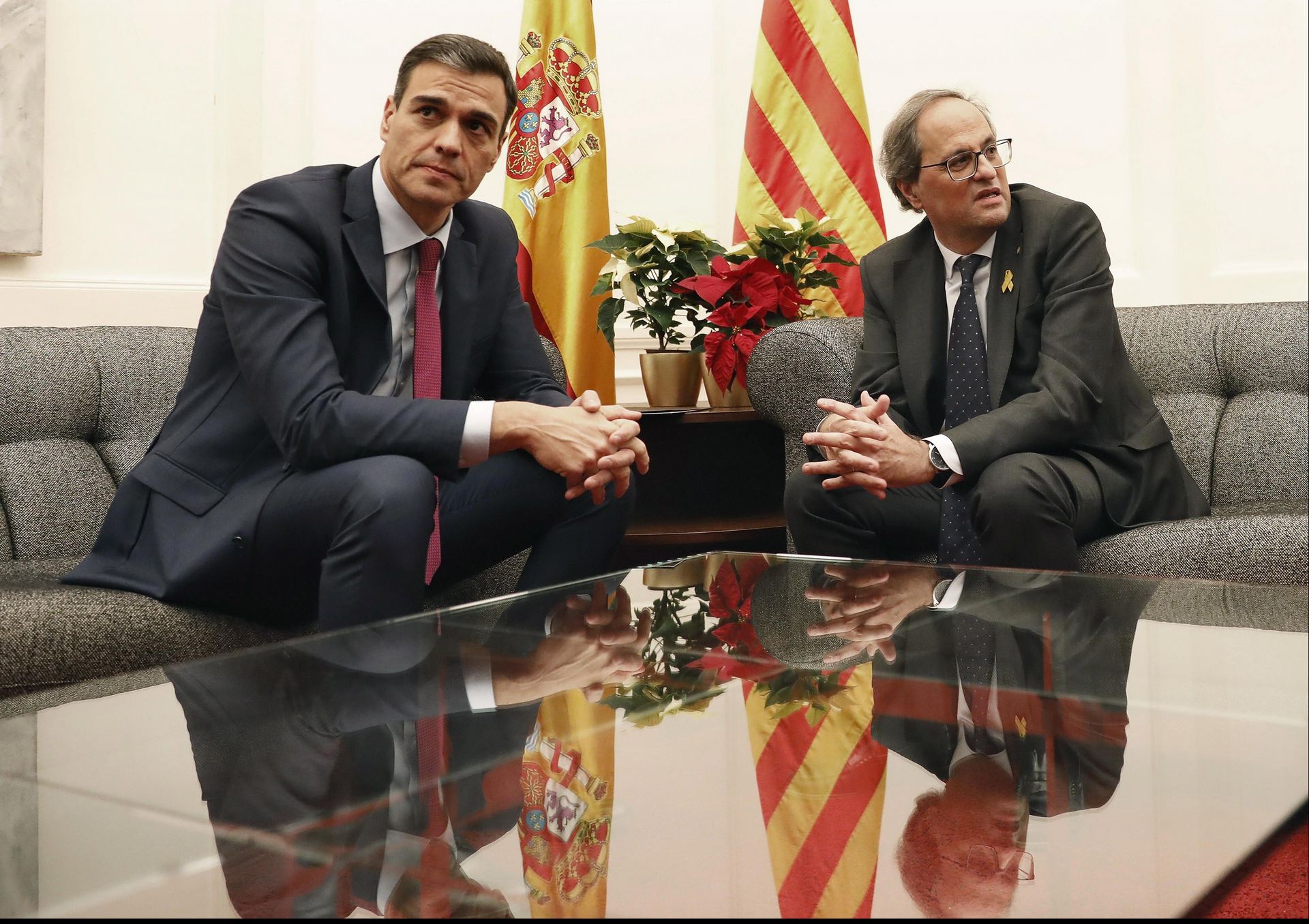 Pedro Sánchez (i) y Quim Torra en la reunión previa a la clebración del Consejo de Ministros en Barcelona.