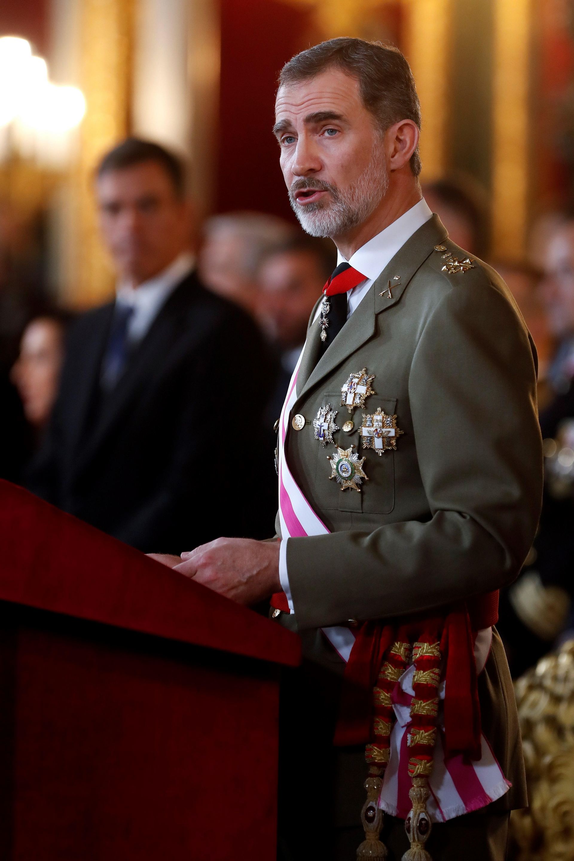 El rey durante el discurso que pronunció en el Palacio Real.