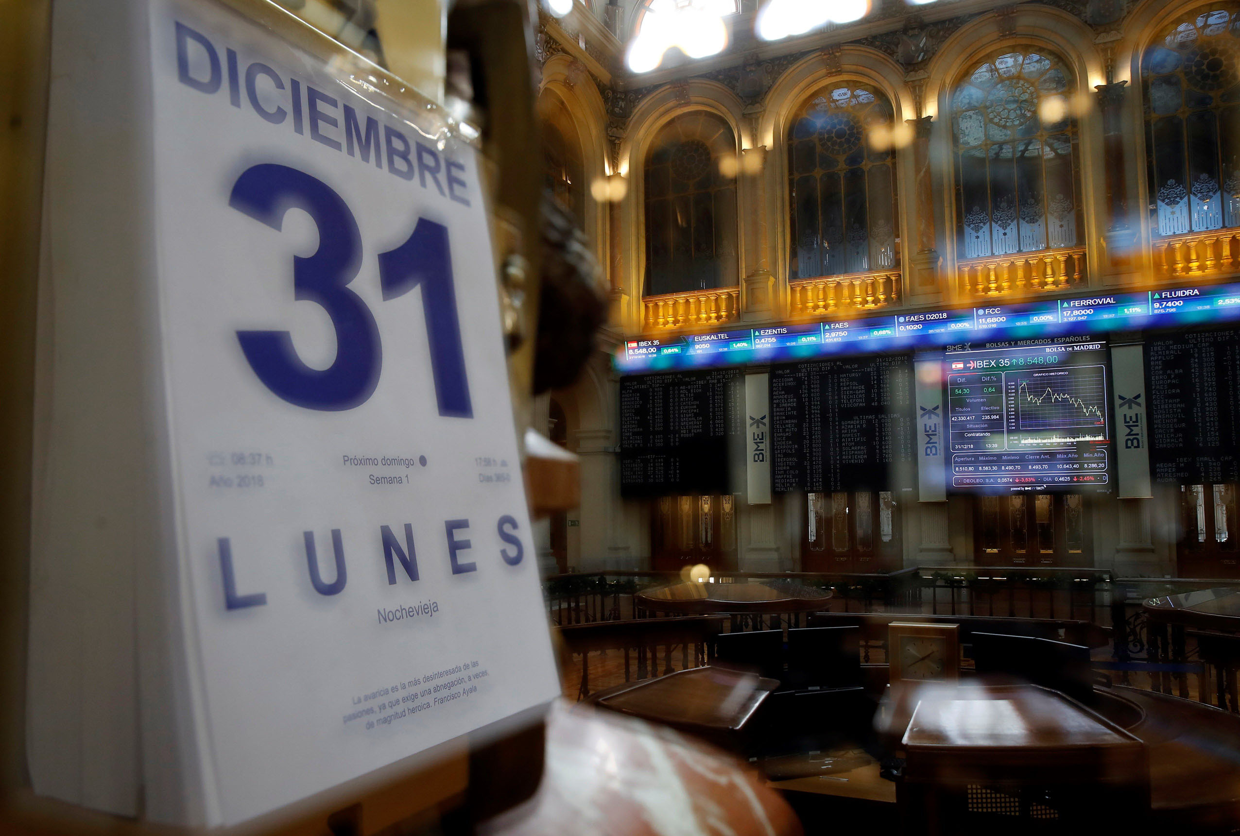 La Bolsa de Madrid, durante la última sesión del año 2018, celebrada el pasado lunes 31 de diciembre.
