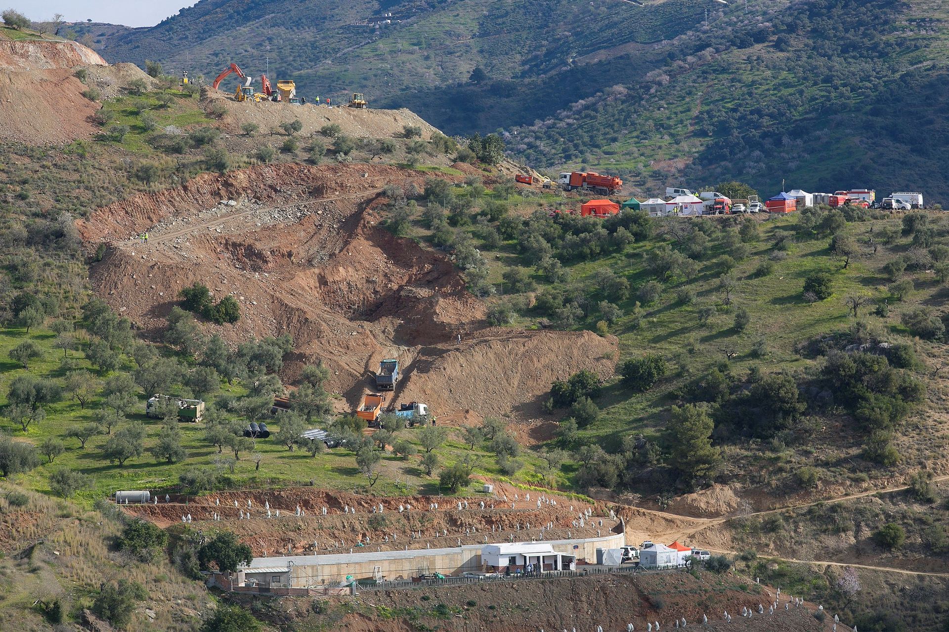 Ladera sur donde se están llevando a cabo las labores de rescate de Julen, el niño caído en un pozo desde el domingo.