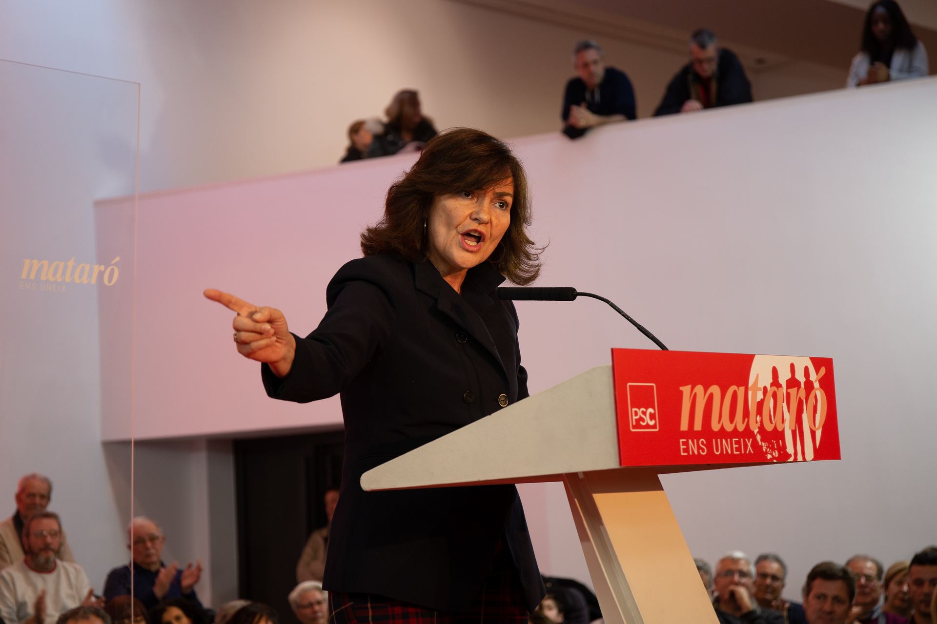 La vicepresidenta del Gobierno, Carmen Calvo, durante su intervención en un acto en Mataró.