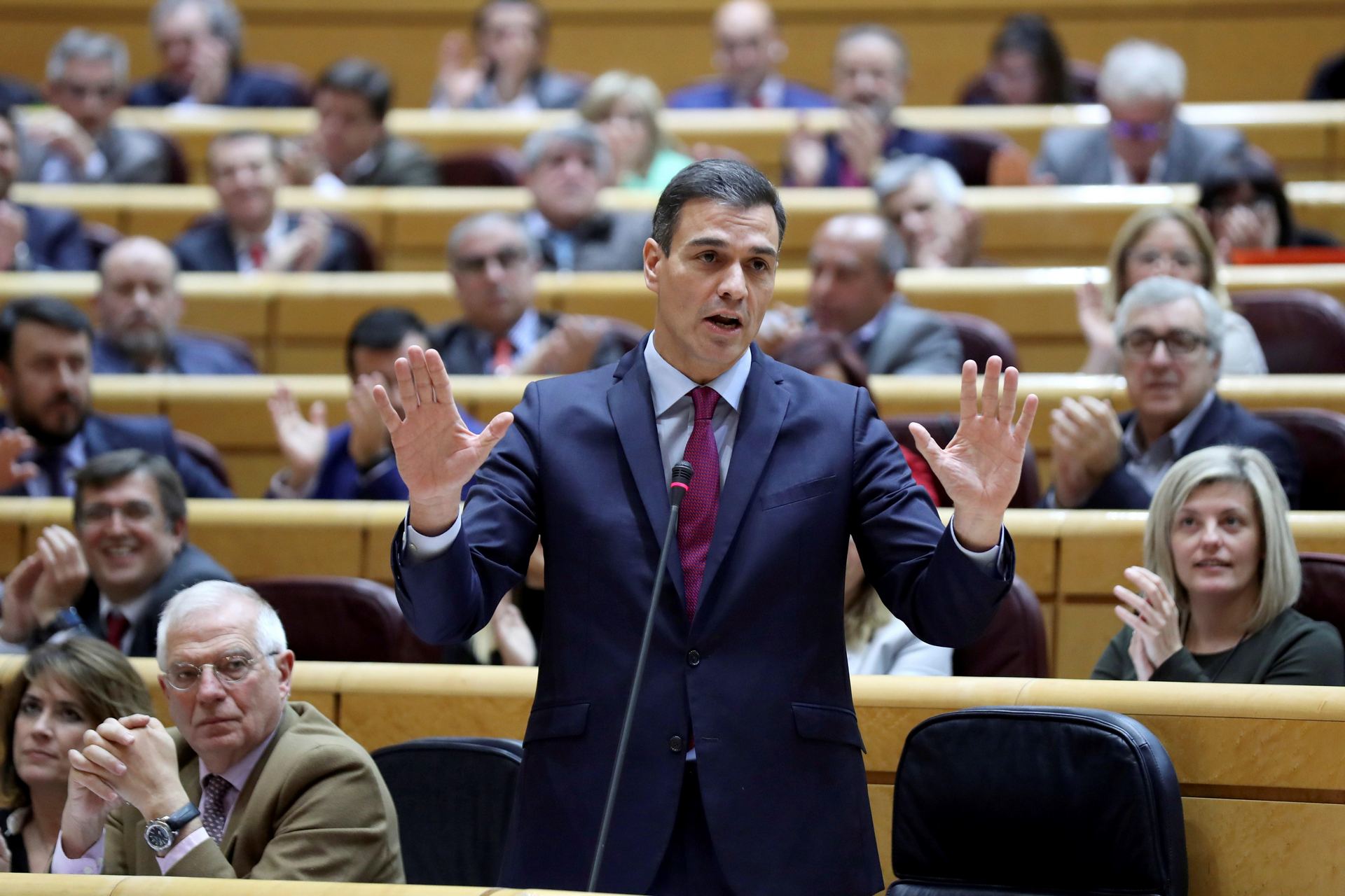 El presidente de gobierno, Pedro Sánchez, durante su intervención en la sesión de control al gobierno en el Senado.