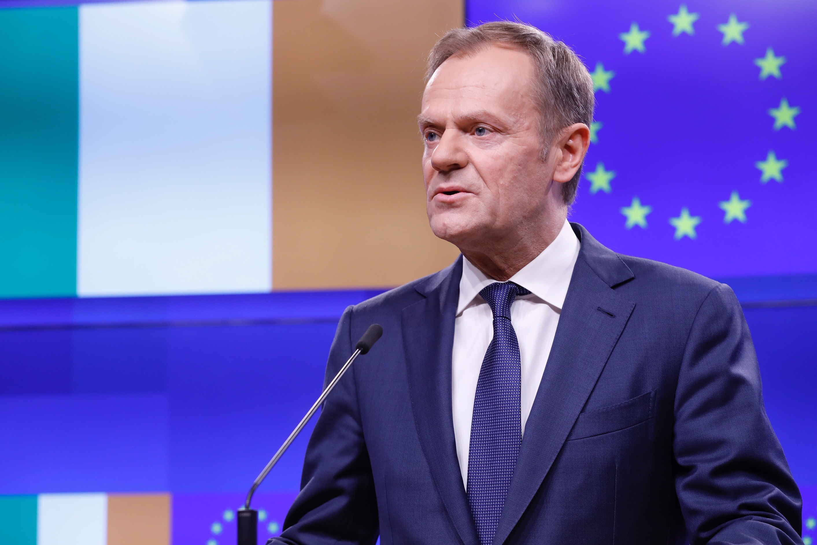 El presidente del Consejo europeo, Donald Tusk, durante la rueda de prensa en Bruselas.