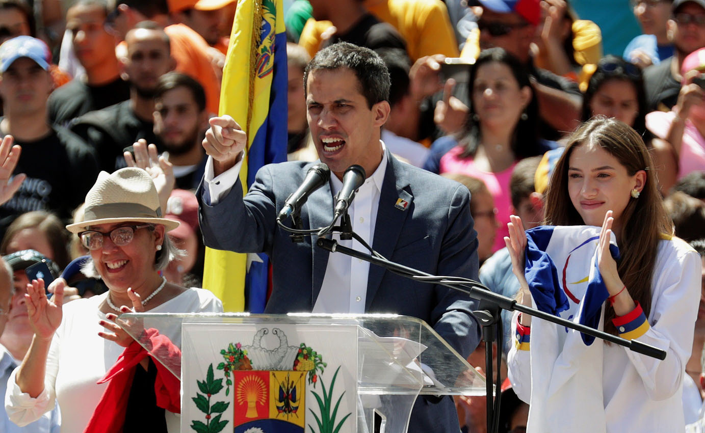 El presidente de la Asamblea Nacional de Venezuela, Juan Guaidó, en la concentración de ayer en Caracas.