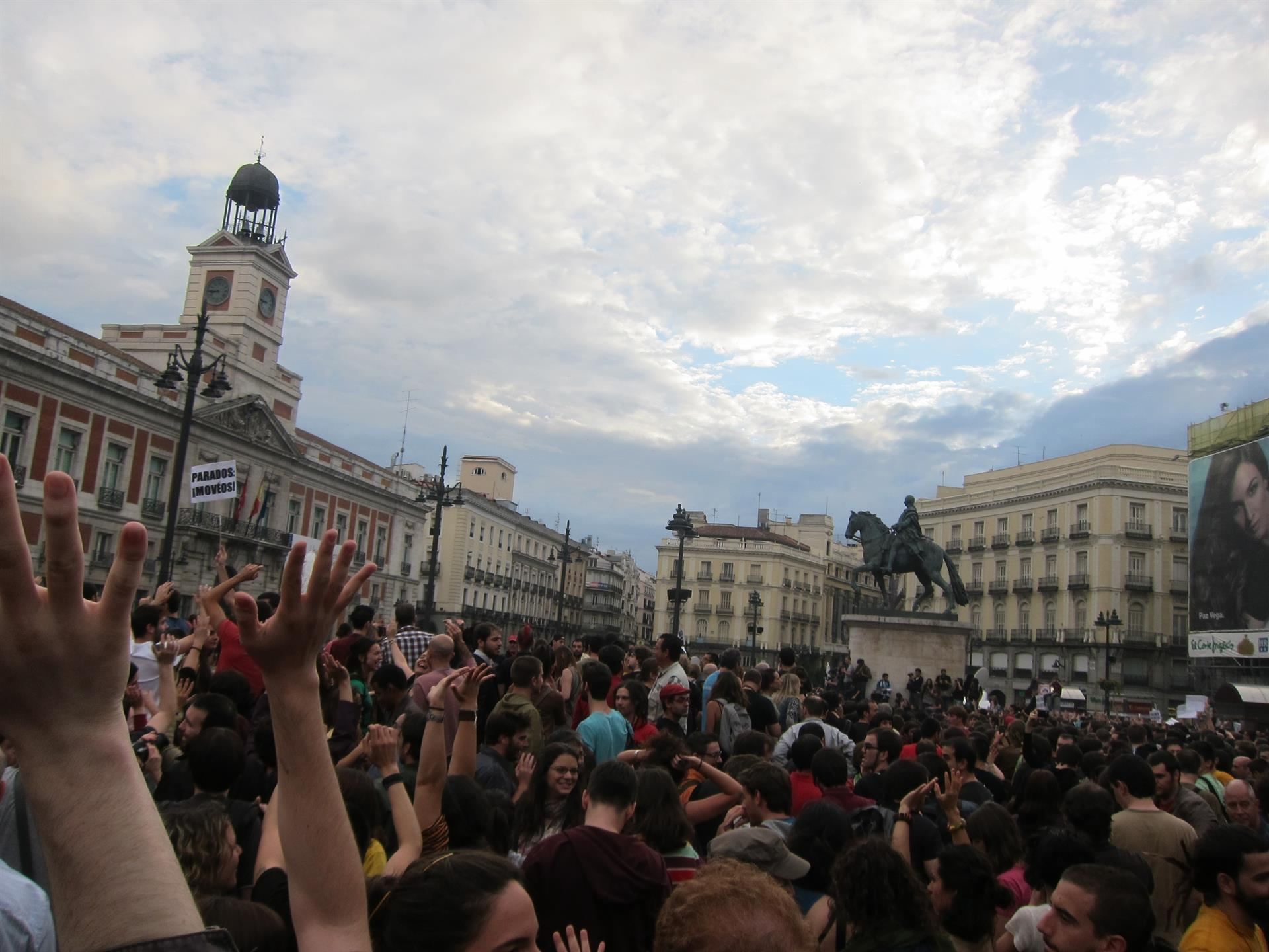 Fotografía de la Plaza de Sol durante las manifestaciones del 15M.