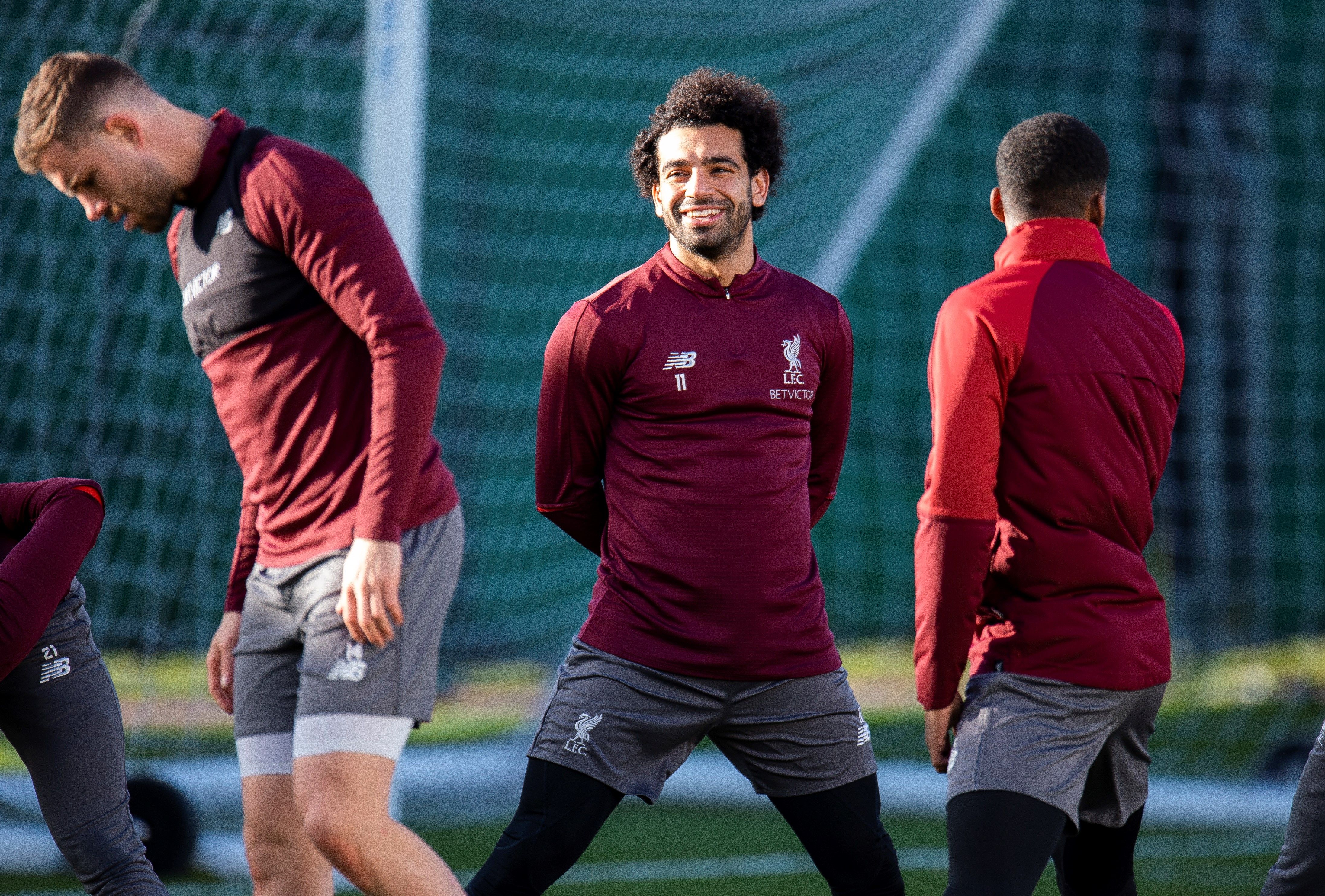 El jugador del Liverpool FC Mohamed Salah entrena con el equipo en la ciudad deportiva de Melwood.