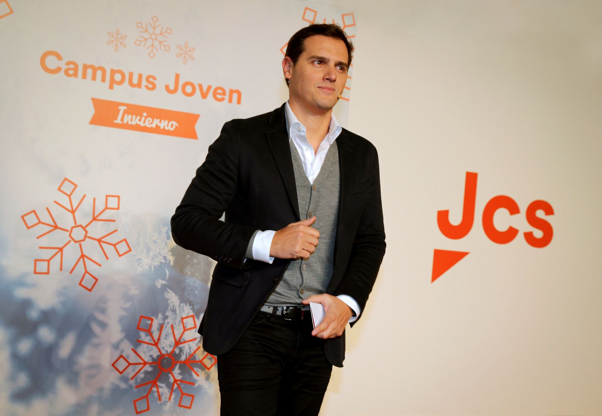 El presidente de Ciudadanos, Albert Rivera, durante el acto de su partido celebrado en Pamplona. / efe