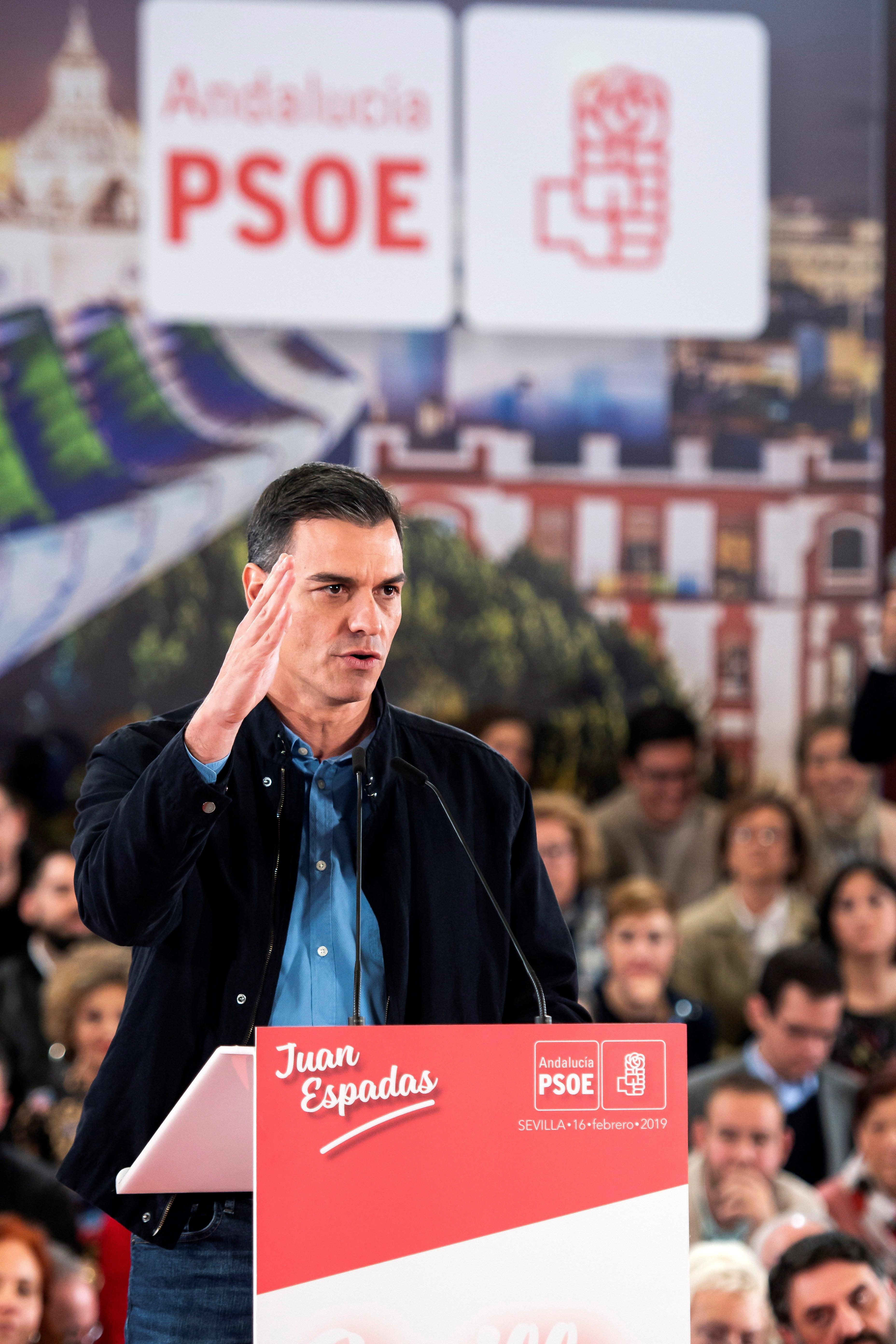 El presidente del Gobierno, Pedro Sánchez, durante su último acto.