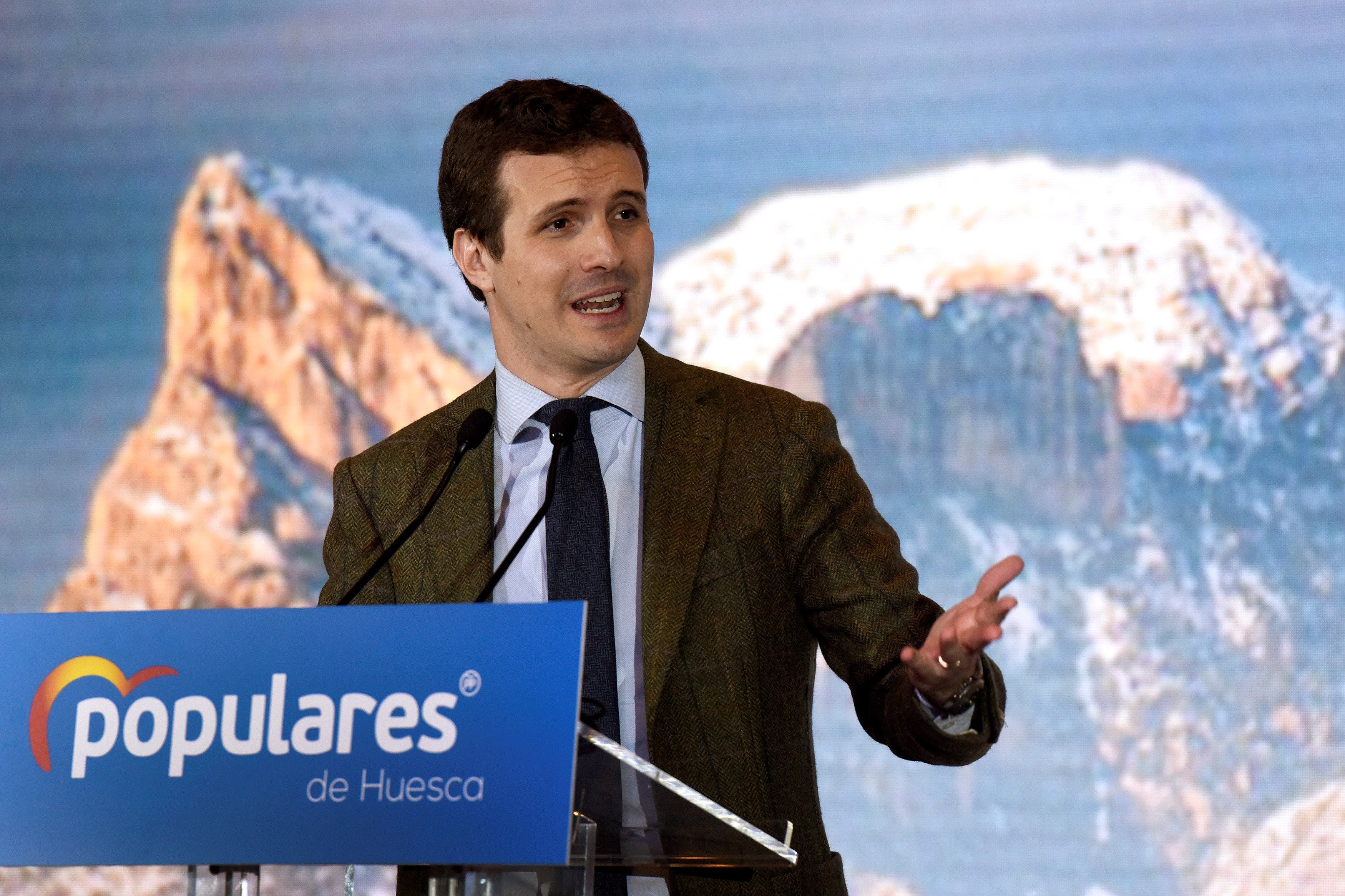 El presidente del Partido Popular Pablo Casado durante el último acto que protagonizó en Huesca.