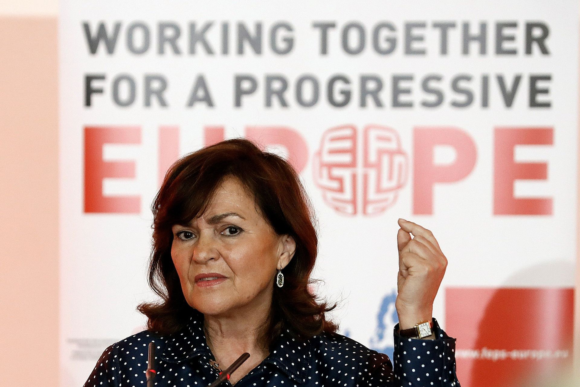 La vicepresidenta del Gobierno, Carmen Calvo, en la Convención Socialista Europea.