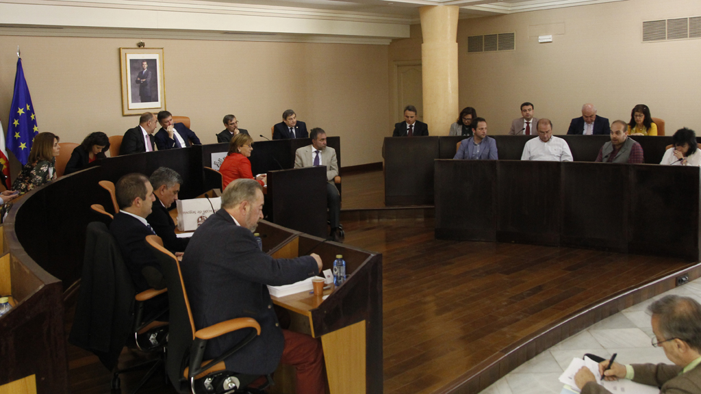 La corporación provincial, esta mañana, durante uno de los últimos plenos de este mandato. / nerea llorente