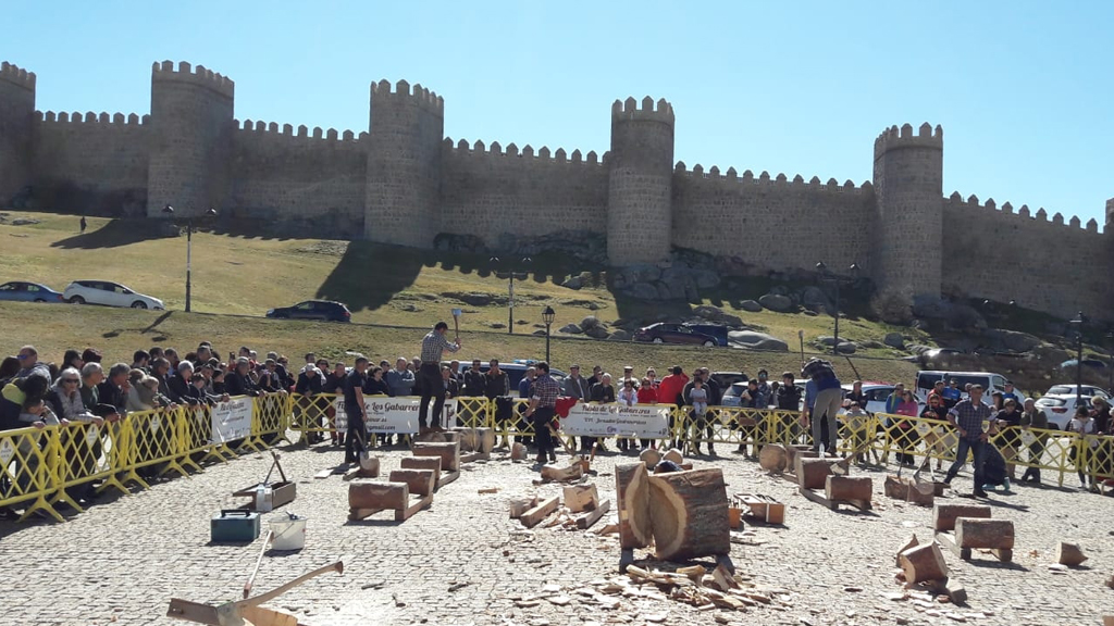 Muchos fueron los vecinos de la capital abulense que no quisieron perderse tan curiosa demostración de la manera típica de cortar troncos de los gabarreros de El Espinar. Además, las mujeres espinariegas demostraron sus muchas cualidades en cuanto a lo que al baile de jotas segovianas se refiere.