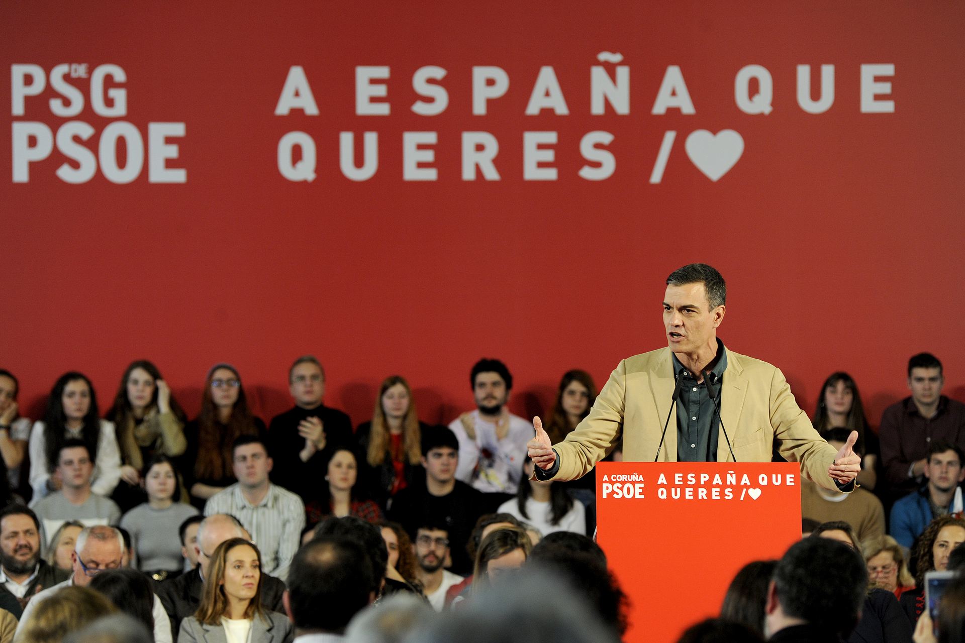 El presidente de gobierno, Pedro Sánchez, durante un acto del PSdeG.