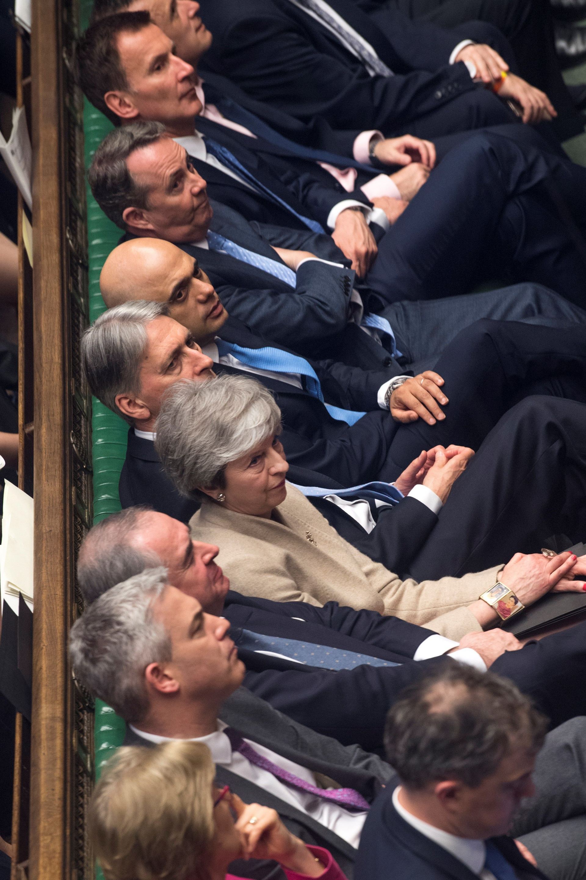 Imagen de Theresa May durante la tercera votación de su acuerdo del brexit.