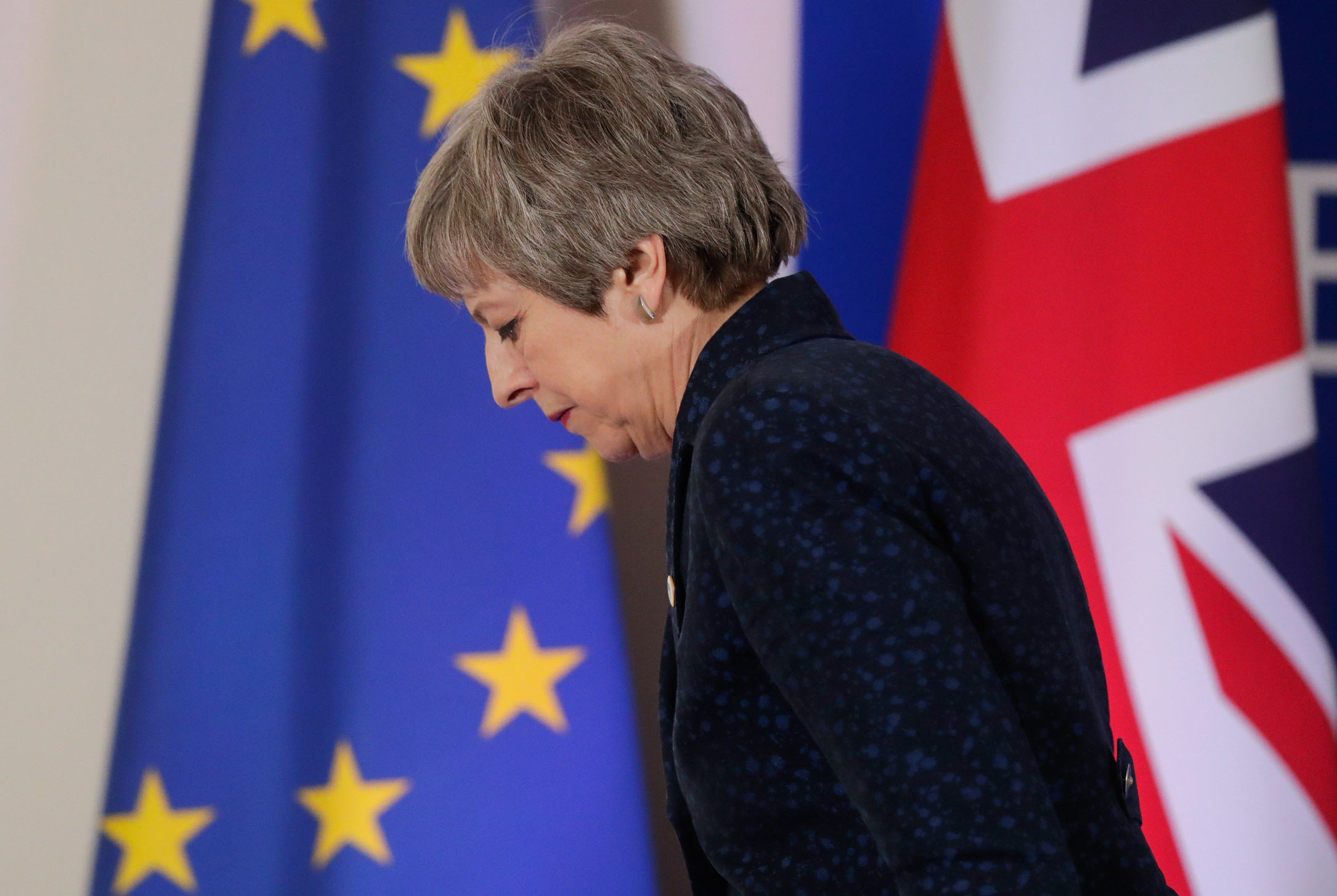 Reino Unido dejará la UE el 12 de abril si Westminster no claudica 1 La primera ministra británica, Theresa May, tras participar en la sesión sobre la aplicación del artículo 50.