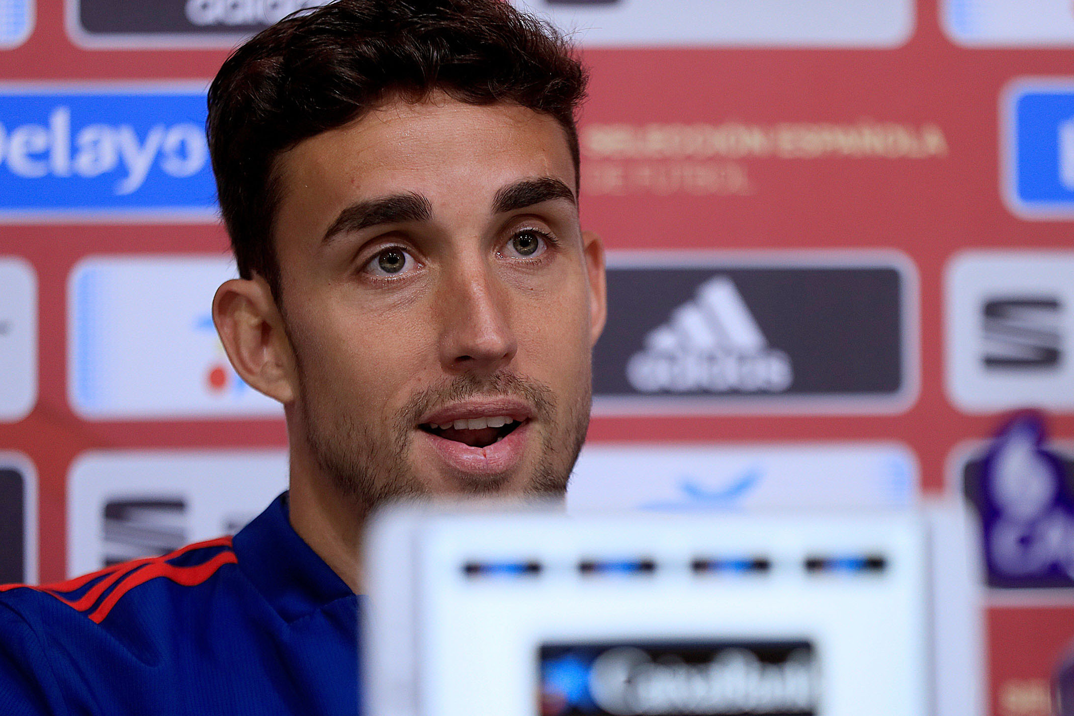 El delantero de la Selección Española Jaime Mata, en rueda de prensa.