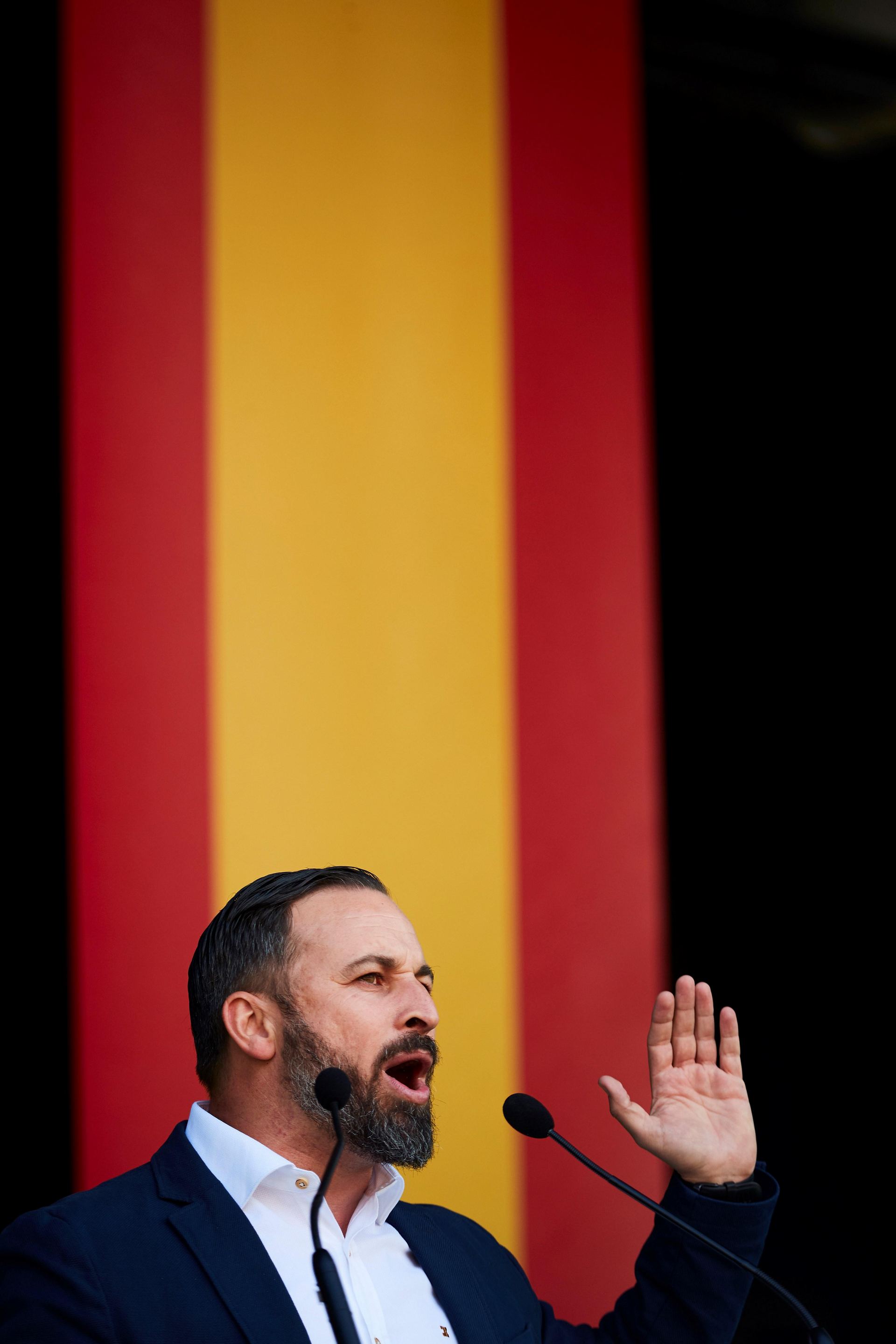 El presidente de Vox, Santiago Abascal, en su intervención en Barcelona.