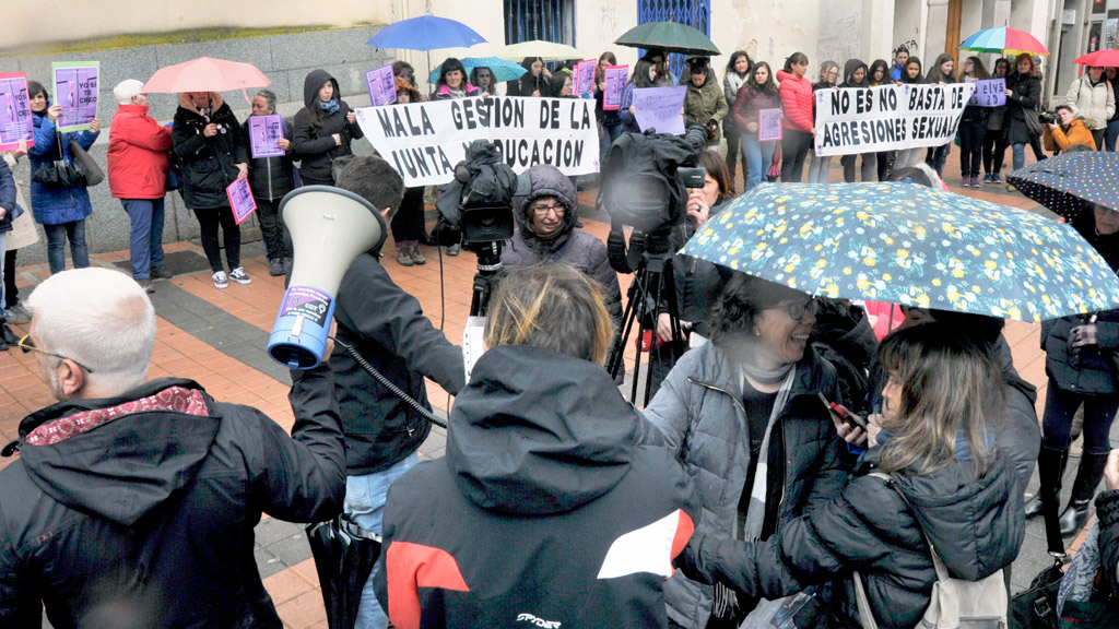 Alumnos de varios institutos de Segovia capital y provincia e integrantes de diferentes agrupaciones segovianas se concentraron ayer ante la Dirección Provincial de Educación de Segovia.