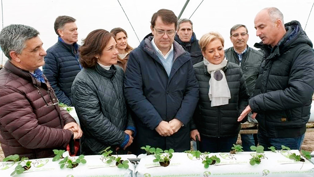 Mañueco, en el centro, durante su visita a una empresa del Carracillo. / el adelantado