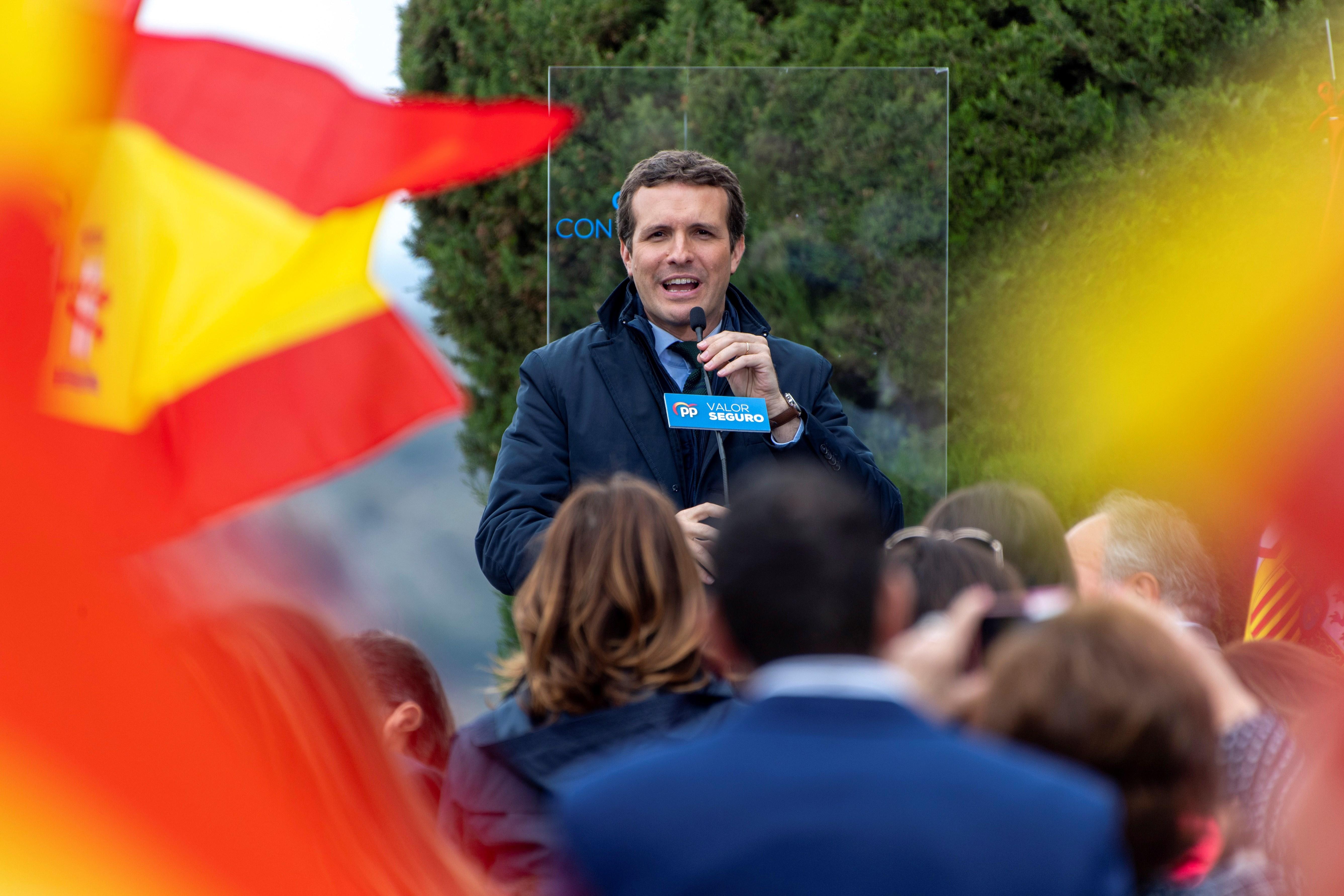 El presidente del PP y candidato a la Presidencia del Gobierno, Pablo Casado, durante el acto en Toledo.