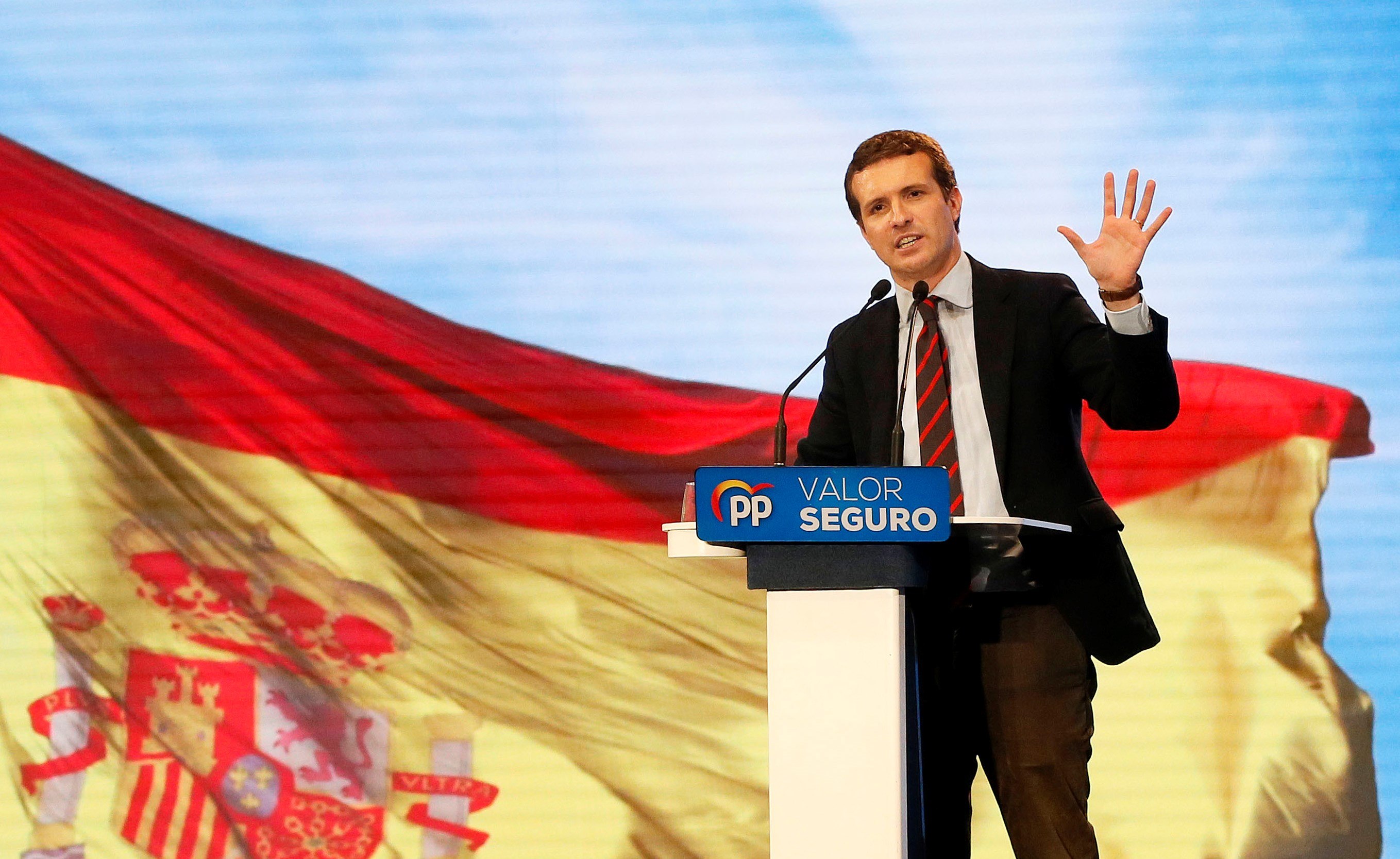 El candidato del PP a la Presidencia del Gobierno, Pablo Casado, durante el acto en Alicante.