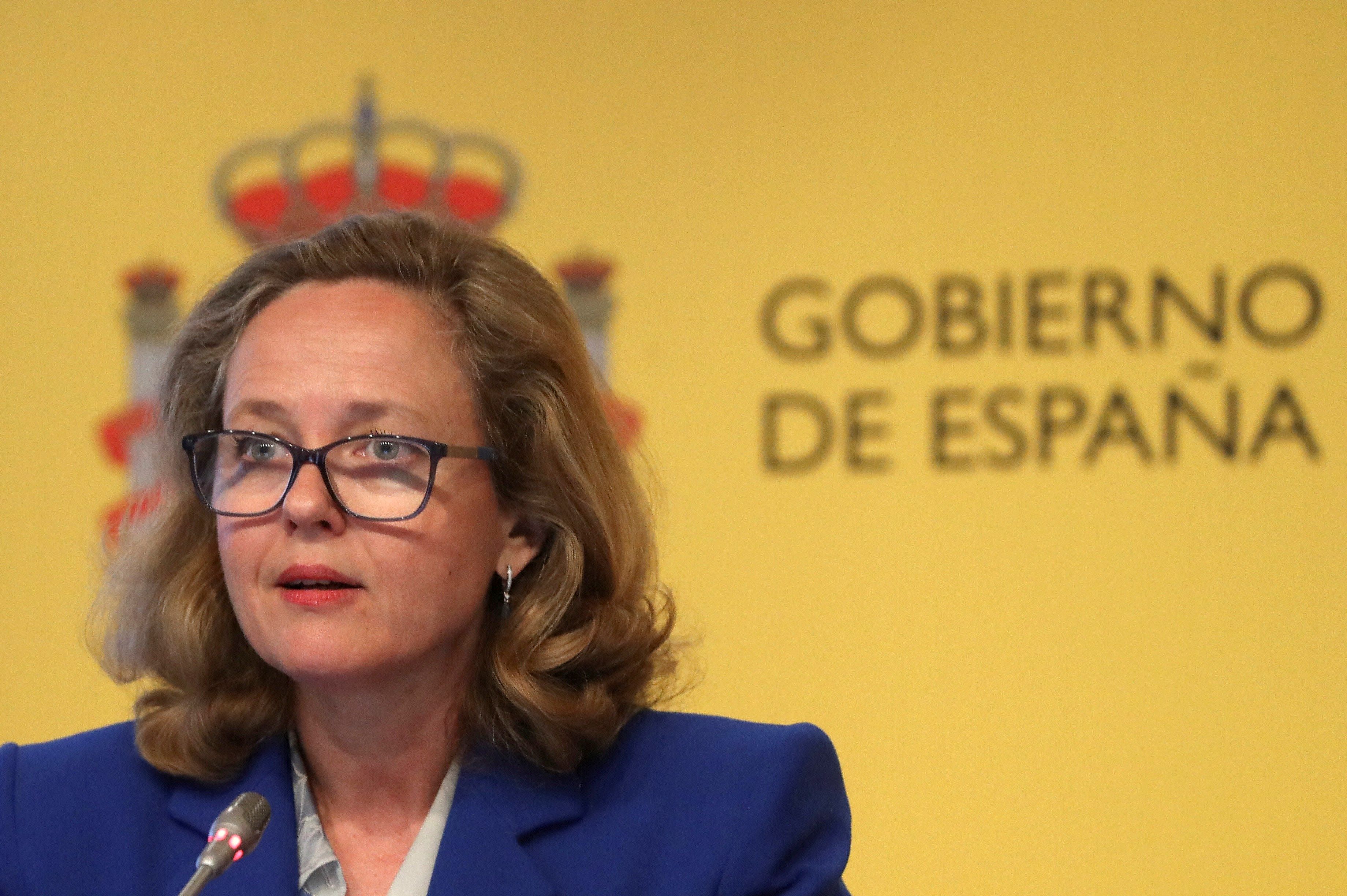 La ministra de Economía, Nadia Calviño, durante la rueda de prensa.