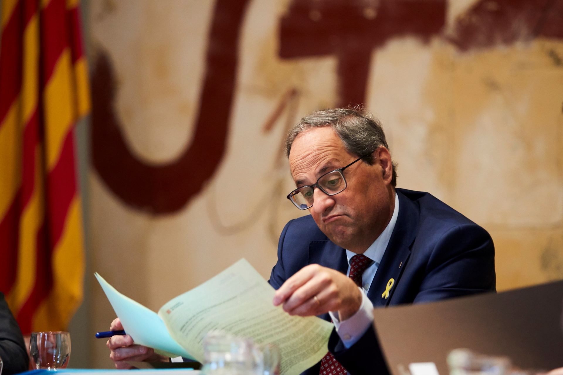 El presidente de la Generalitat, Quim Torra, durante la reunión semanal de su gabinete.