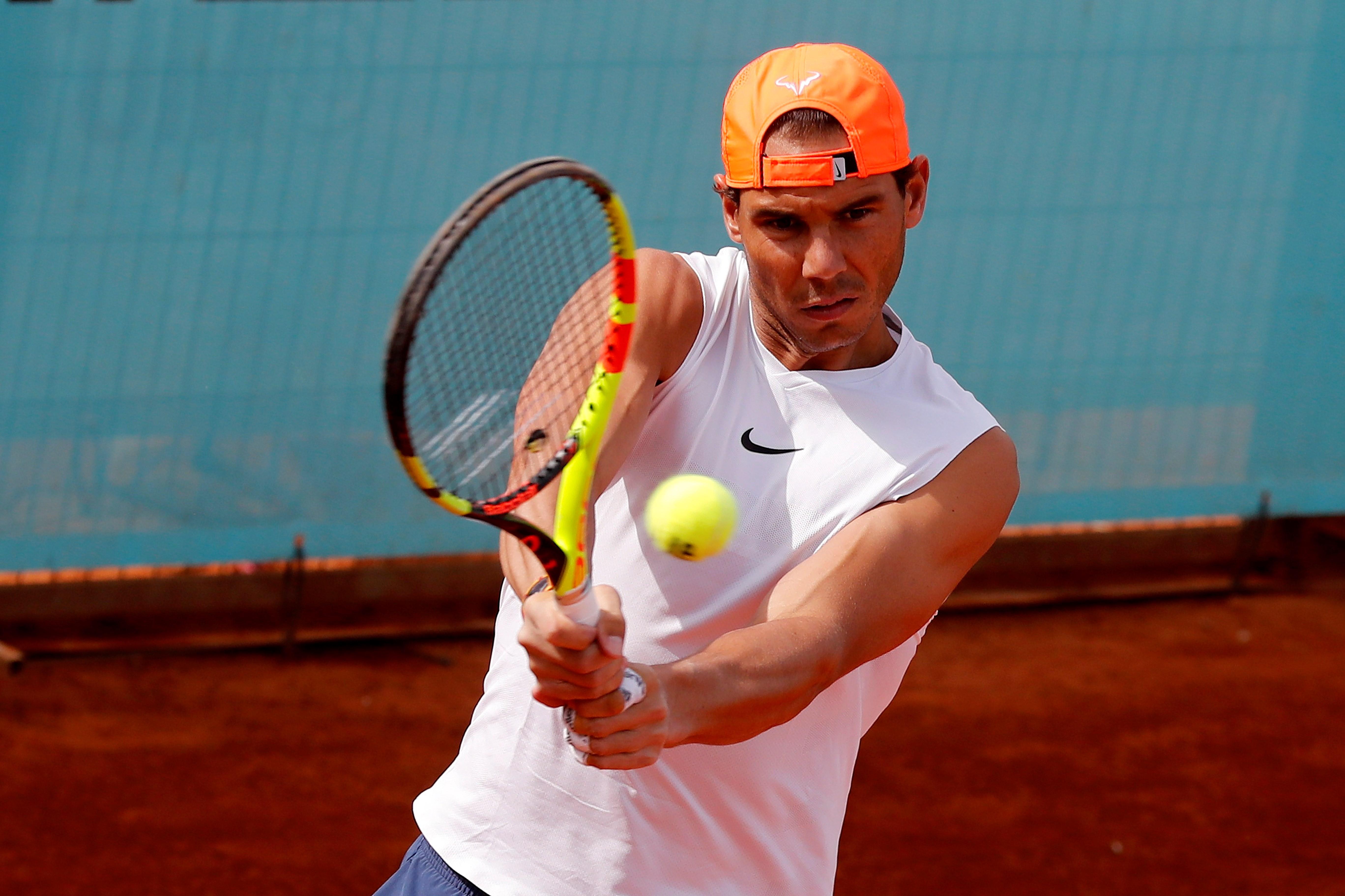 El tenista español Rafa Nadal, durante su entrenamiento preparatorio para el Masters 1.000 de Madrid.
