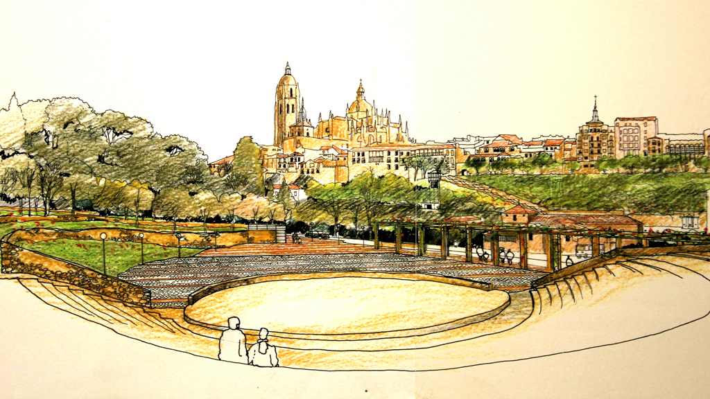 El anfiteatro propuesto por IU se construiría aprovechando la topografía del terreno y tendría 2.000 plazas. /E. A.