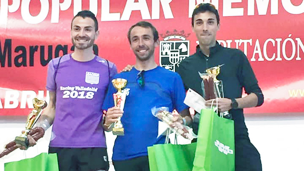 El arevalense Hugo Tardón, el segoviano Mario Calvo y el riazano Diego Pérez, podio de la categoría senior de Marugán. / E.A.