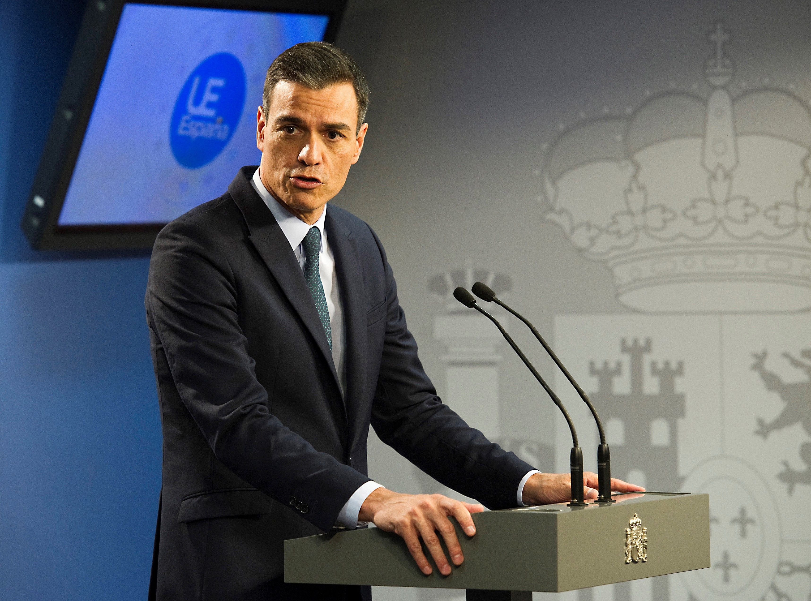 El presidente del Gobierno, Pedro Sánchez, durante la rueda de prensa que ofreció en la cumbre europea. / efe