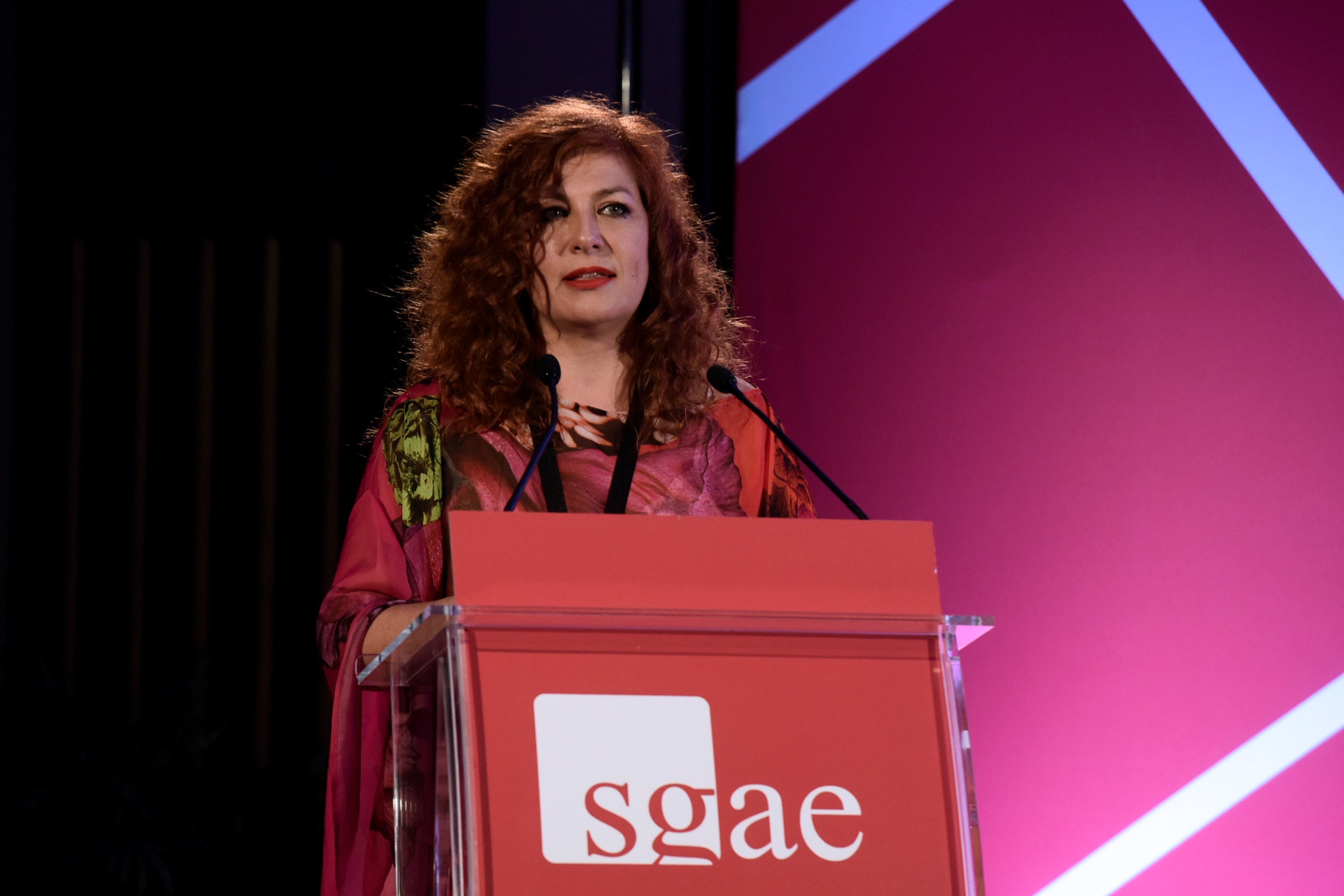 La presidenta de la SGAE, Pilar Jurado, durante la asamblea general de la sociedad. / EFE