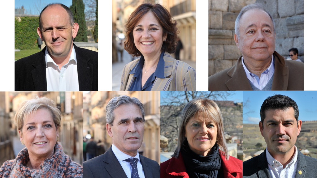 De izquierda a derecha, y de arriba a abajo, los diputados José Luis Aceves (PSOE), Beatriz Escudero (PP9 y Eduardo Calvo (Ciudadanos) y los senadores Paloma Sanz, Juan José Sanz Vitorio (ambos del PP) y Ana Agudíez y Javier Lucía (del PSOE).