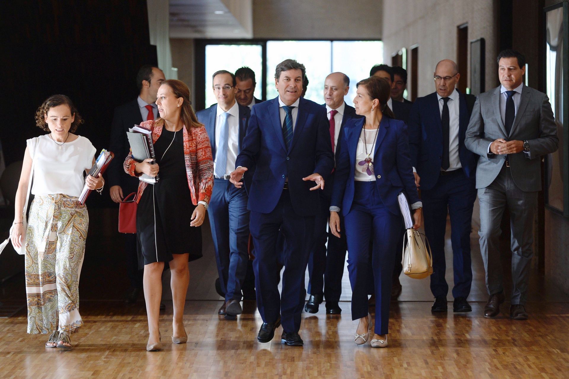 El consejero Carlos Fernández Carriedo (c) a su llegada a las Cortes. / efe