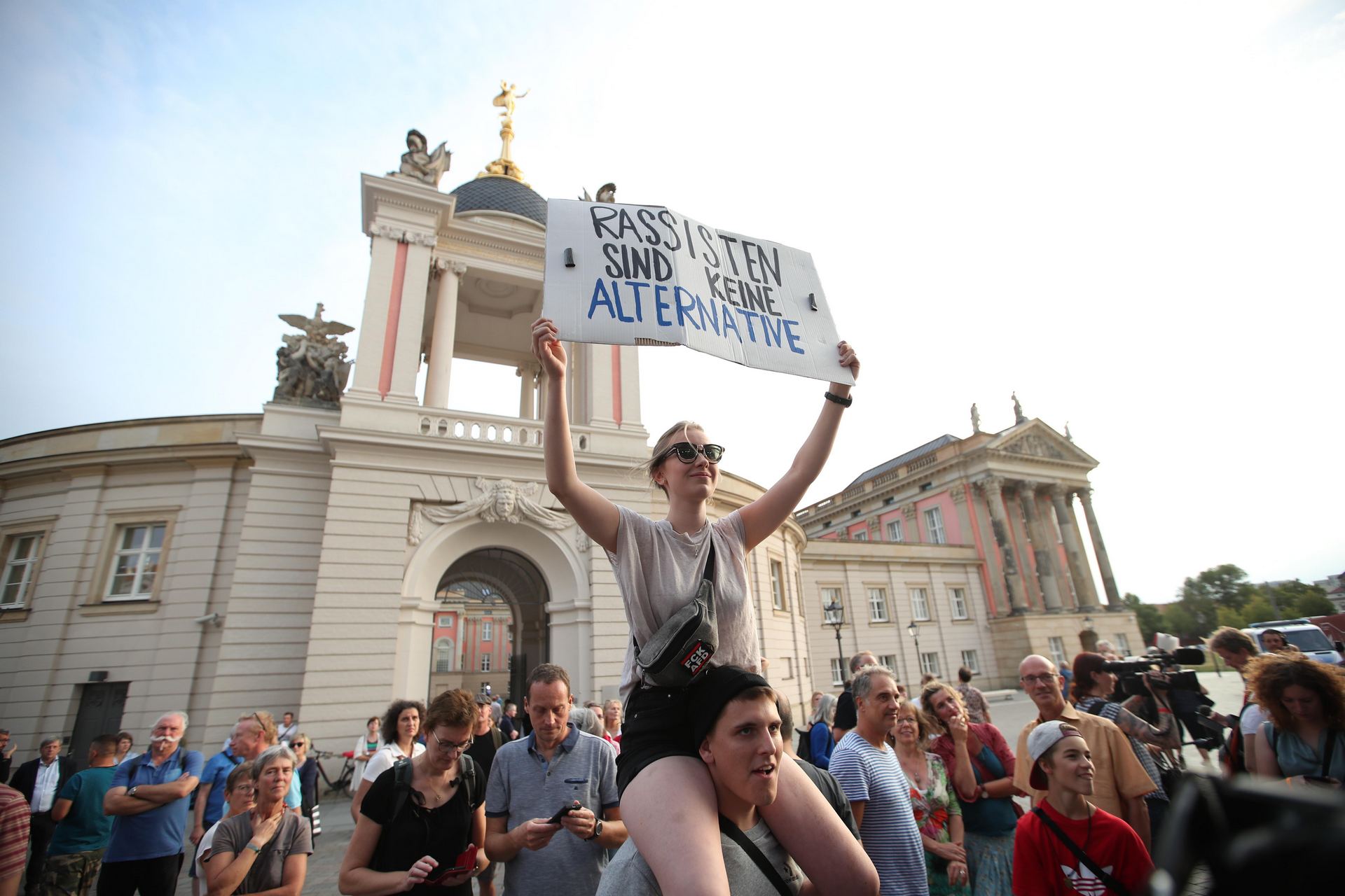Protesta anti AfD durante las elecciones en el estado de Brandeburgo.