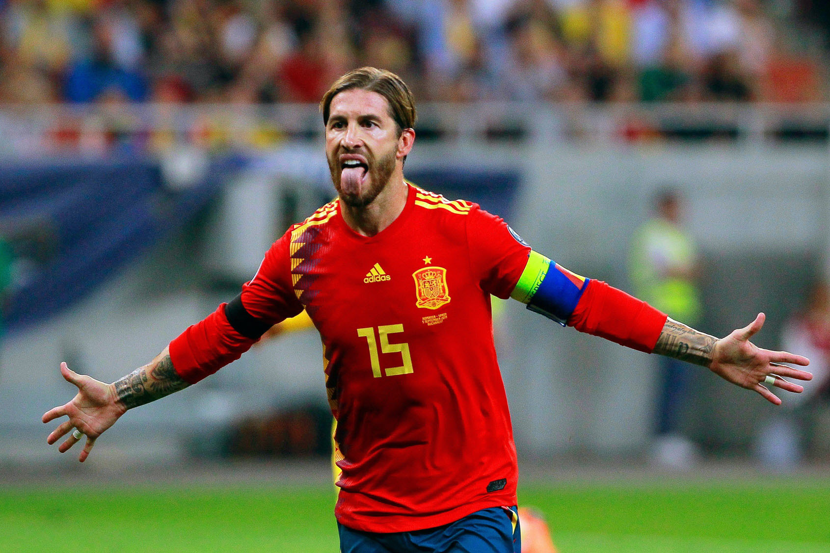 Sergio Ramos celebra el primer tanto de España en el triunfo del pasado jueves ante Rumanía. / EFE