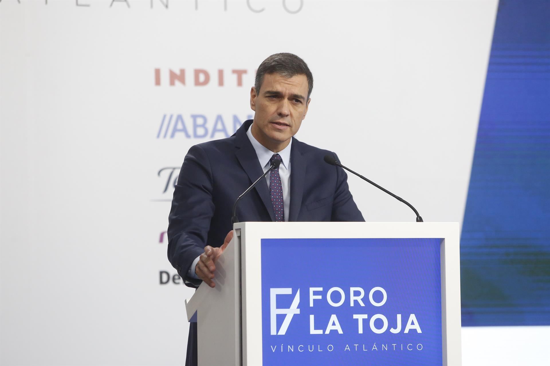 El presidente del Gobierno en funciones, Pedro Sánchez, durante el ‘Foro La Toja. Vínculo Atlántico’. / Europa press