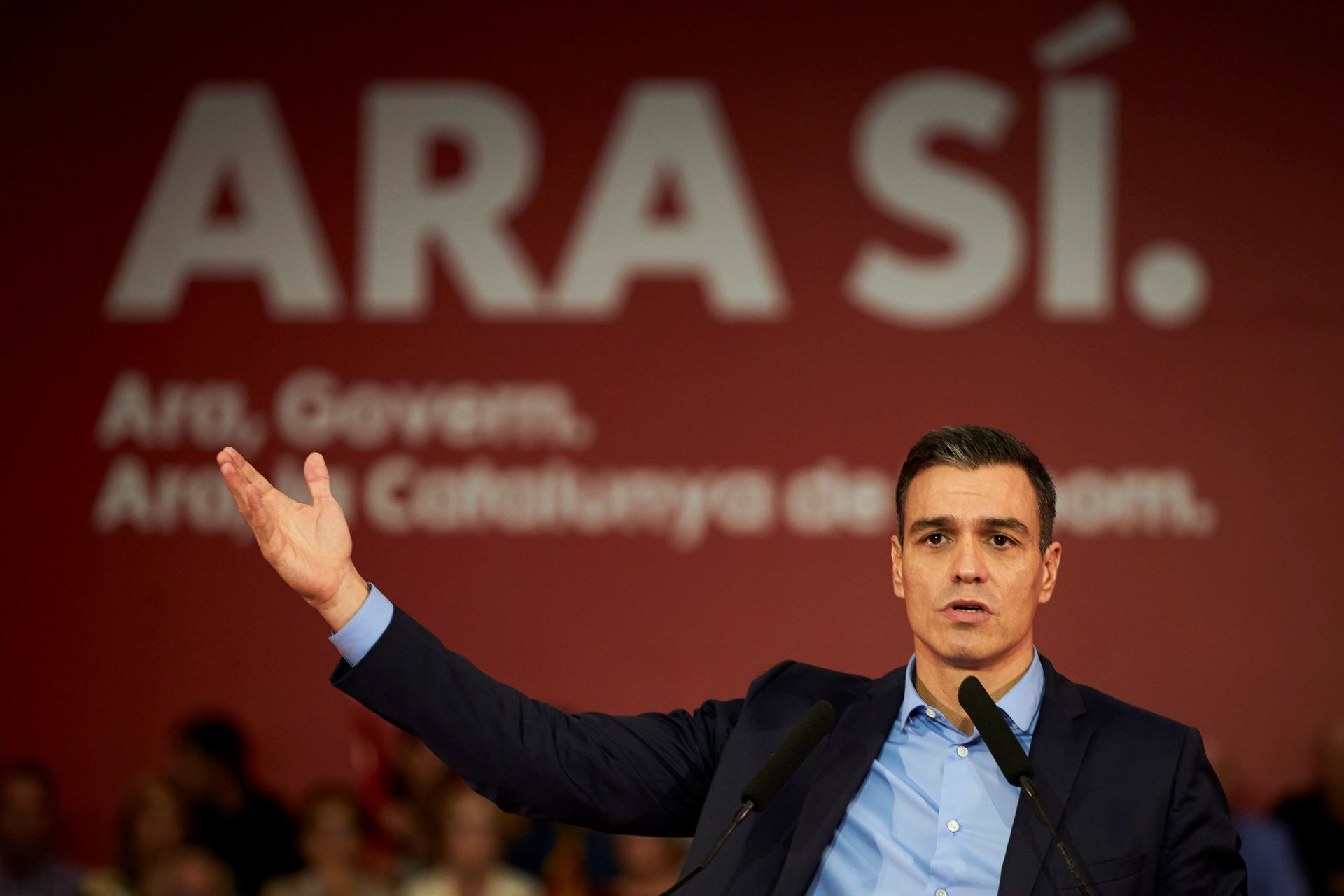 El presidente del Gobierno en funciones, Pedro Sánchez, en un acto preelectoral celebrado en Barcelona. / efe