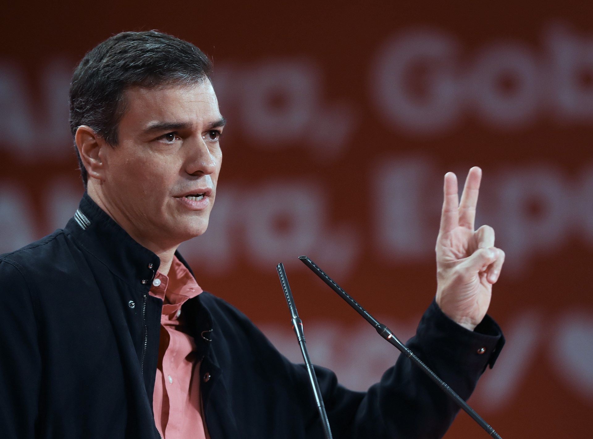 Pedro Sánchez durante su intervención en el mitin socialista en Alcorcón. / EFE