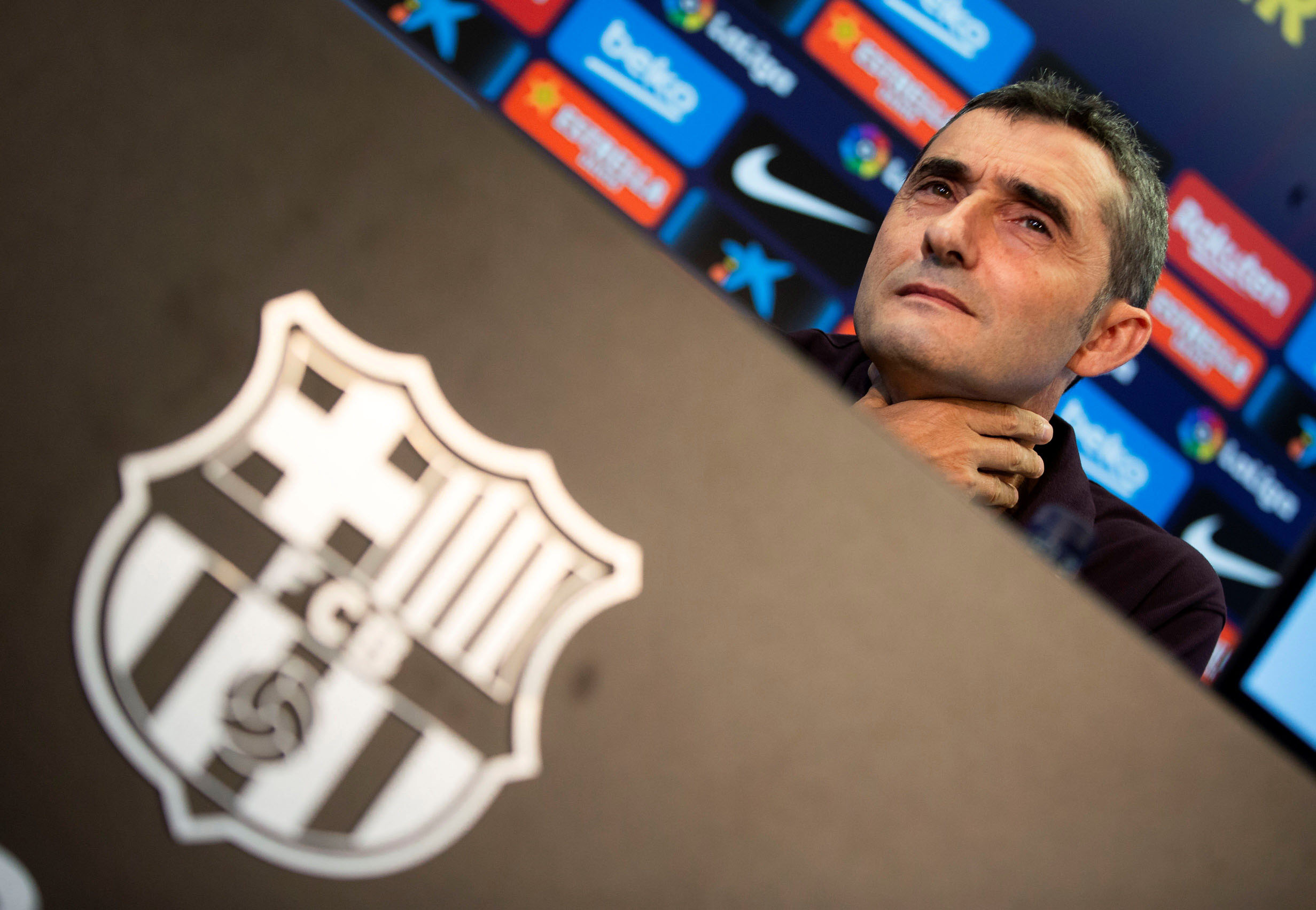 El entrenador del FC Barcelona, Ernesto Valverde, en rueda de prensa. / EFE