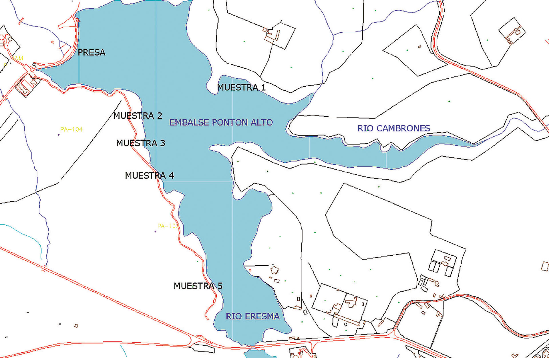 Juan Carlos Domingo Pinillos - Los arrastres del Pontón Alto 2 Fig. 1.- Plano de situación del embalse del Pontón Alto y de las zonas de toma de muestras.