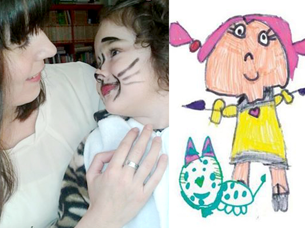 'Suko' junto a su hija Abril y la ilustración que aparece en la portada del libro, creada por la niña. / el adelantado