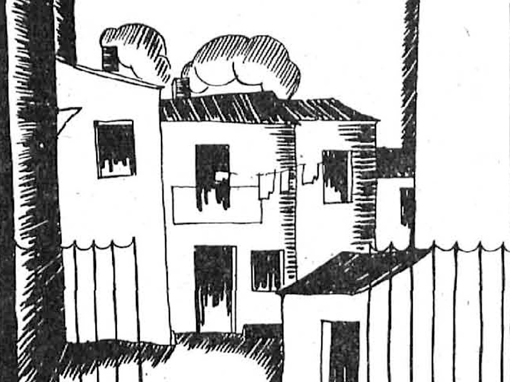 Pensión del poeta. Revista Crónica (abril de 1927). Ilustración de Gabriel García Maroto.