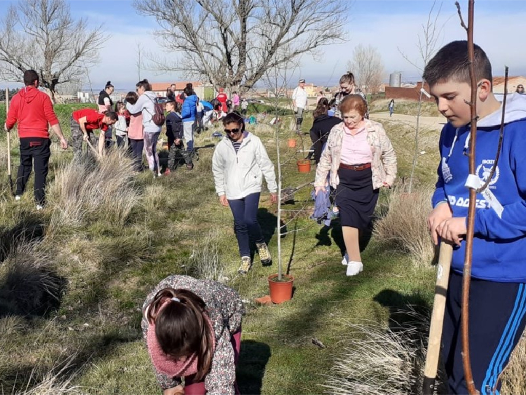 Los vecinos se implicaron en esta actividad medioambiental para reforestar su pueblo./E.A.