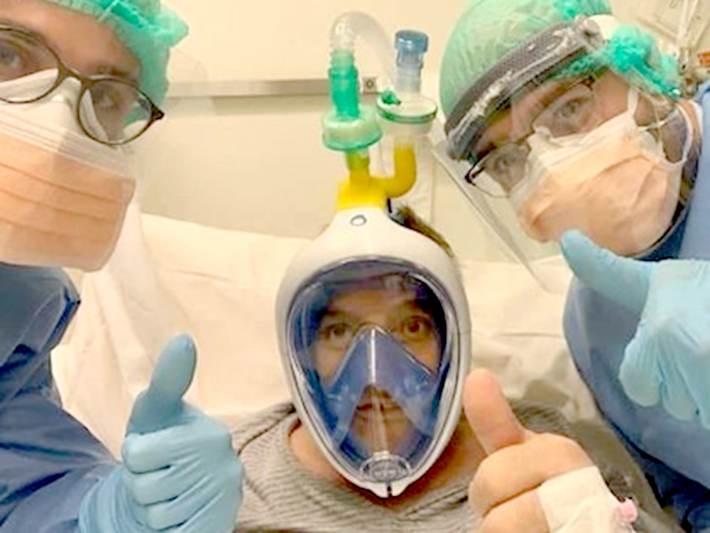 Máscara de buceo Decathlon usada para fines sanitarios. /@SEMPCBOADILLA